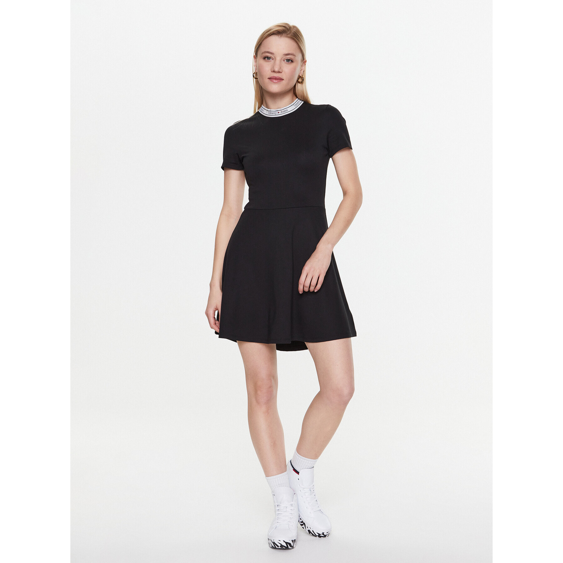 Tommy Jeans Rochie de zi Logo DW0DW15755 Negru Regular Fit - Pled.ro