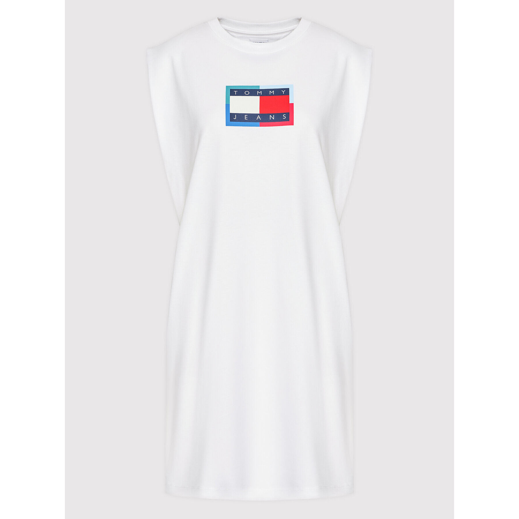 Tommy Jeans Rochie de zi Logo Flag DW0DW10442 Alb Regular Fit - Pled.ro