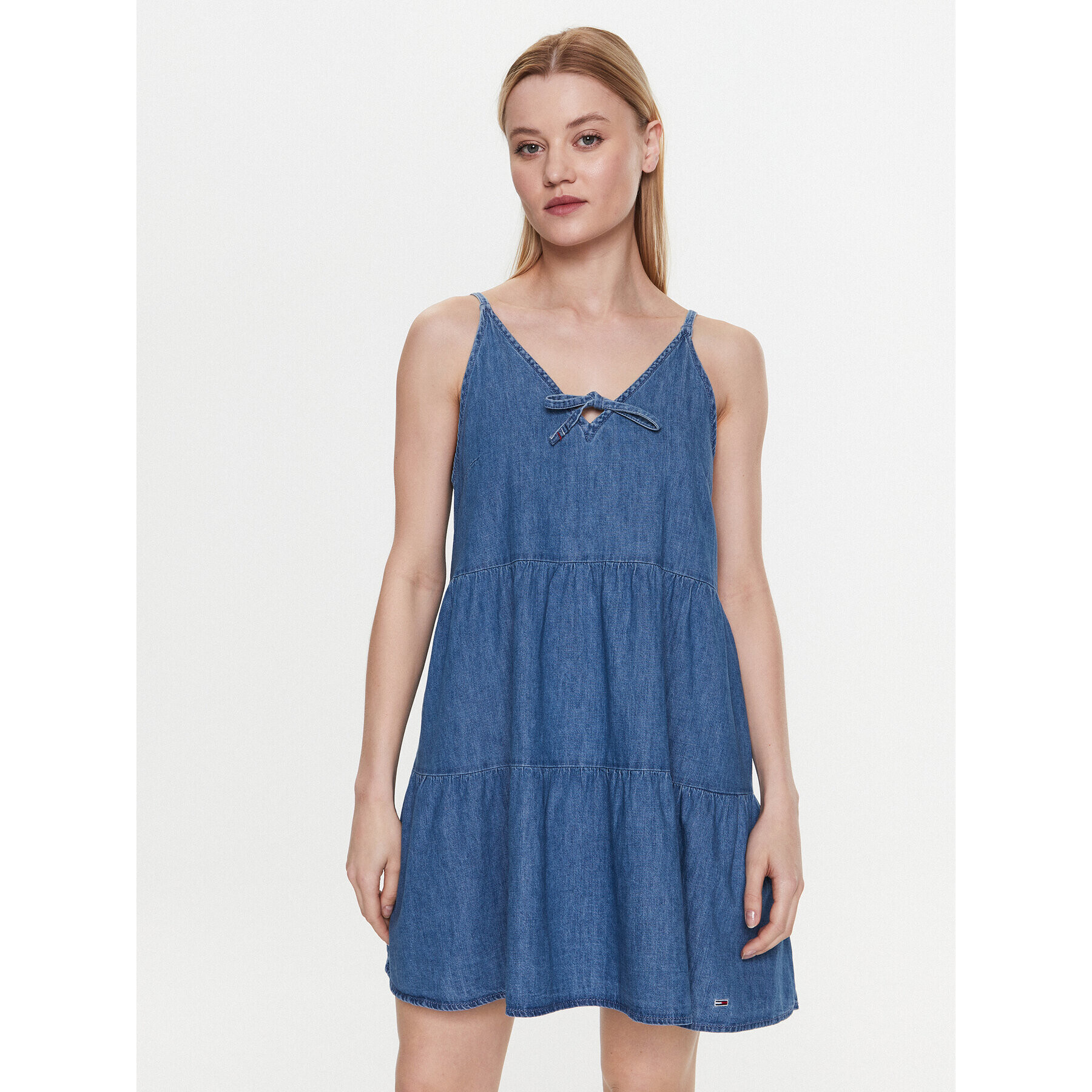 Tommy Jeans Rochie de zi Trered Chambray DW0DW15185 Albastru Relaxed Fit - Pled.ro