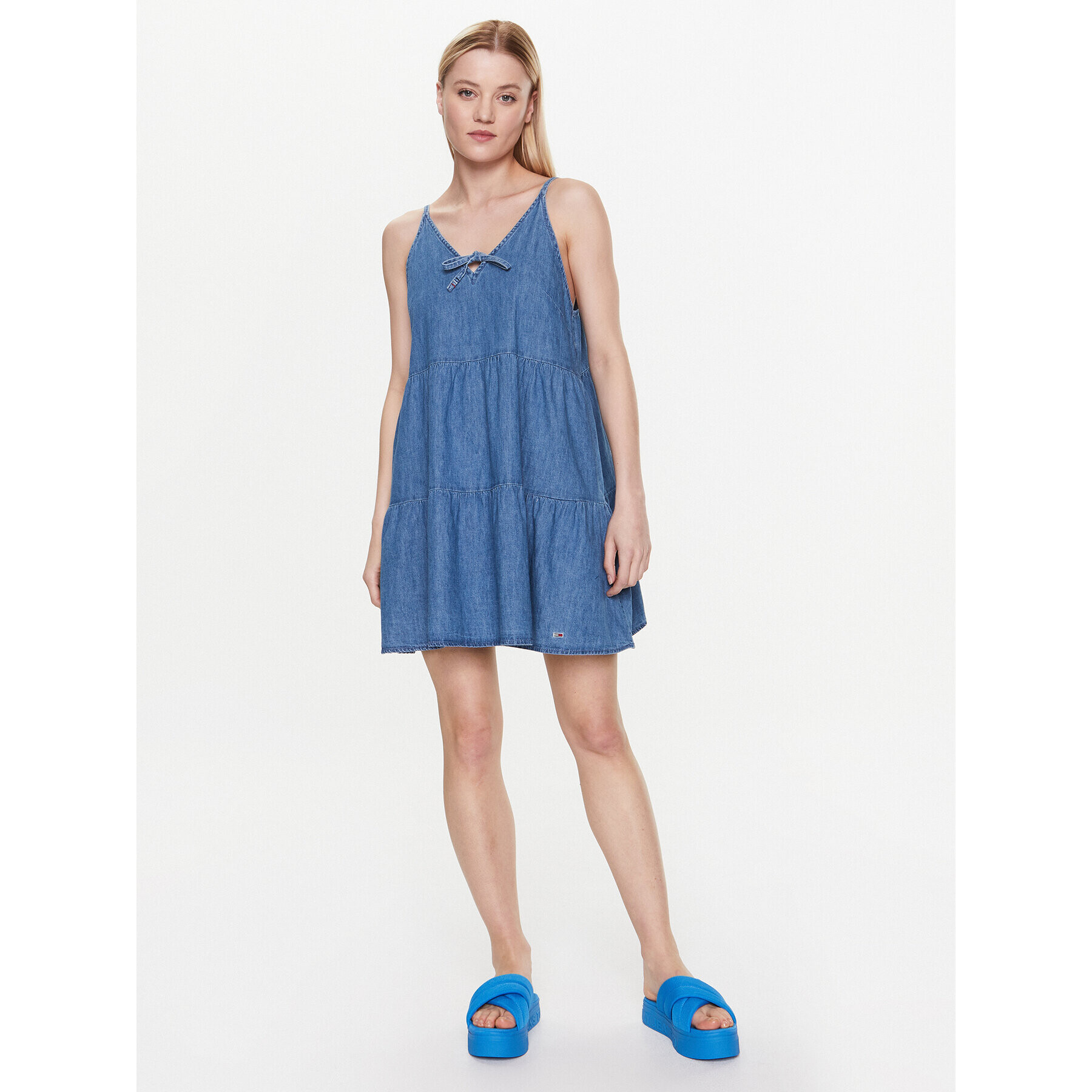 Tommy Jeans Rochie de zi Trered Chambray DW0DW15185 Albastru Relaxed Fit - Pled.ro