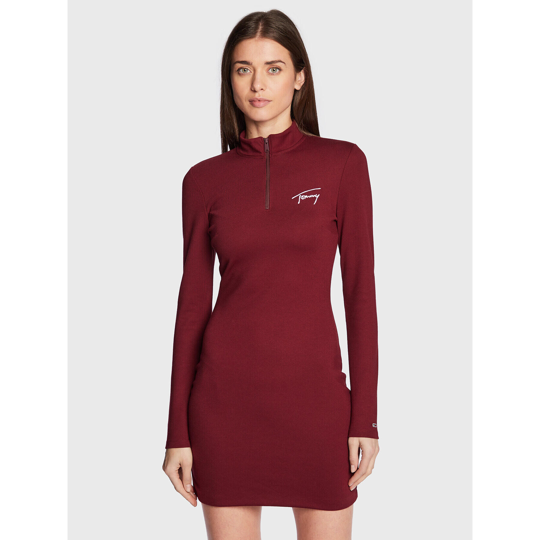 Tommy Jeans Rochie tricotată Signature Bodycon DW0DW14386 Vișiniu Slim Fit - Pled.ro