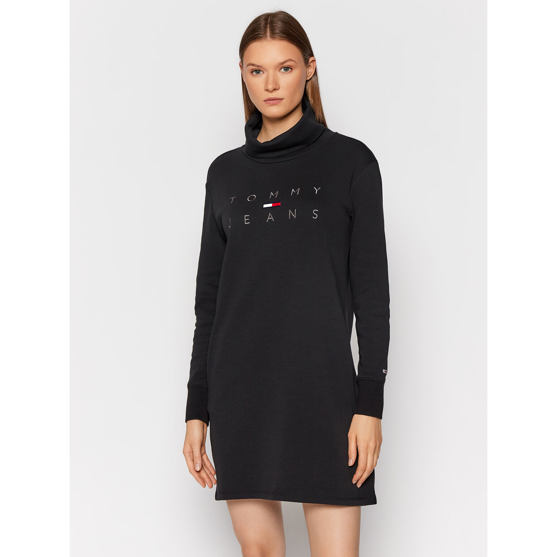 Tommy Jeans Rochie tricotată Tjw Mock Neck Logo DW0DW11263 Negru Regular Fit - Pled.ro