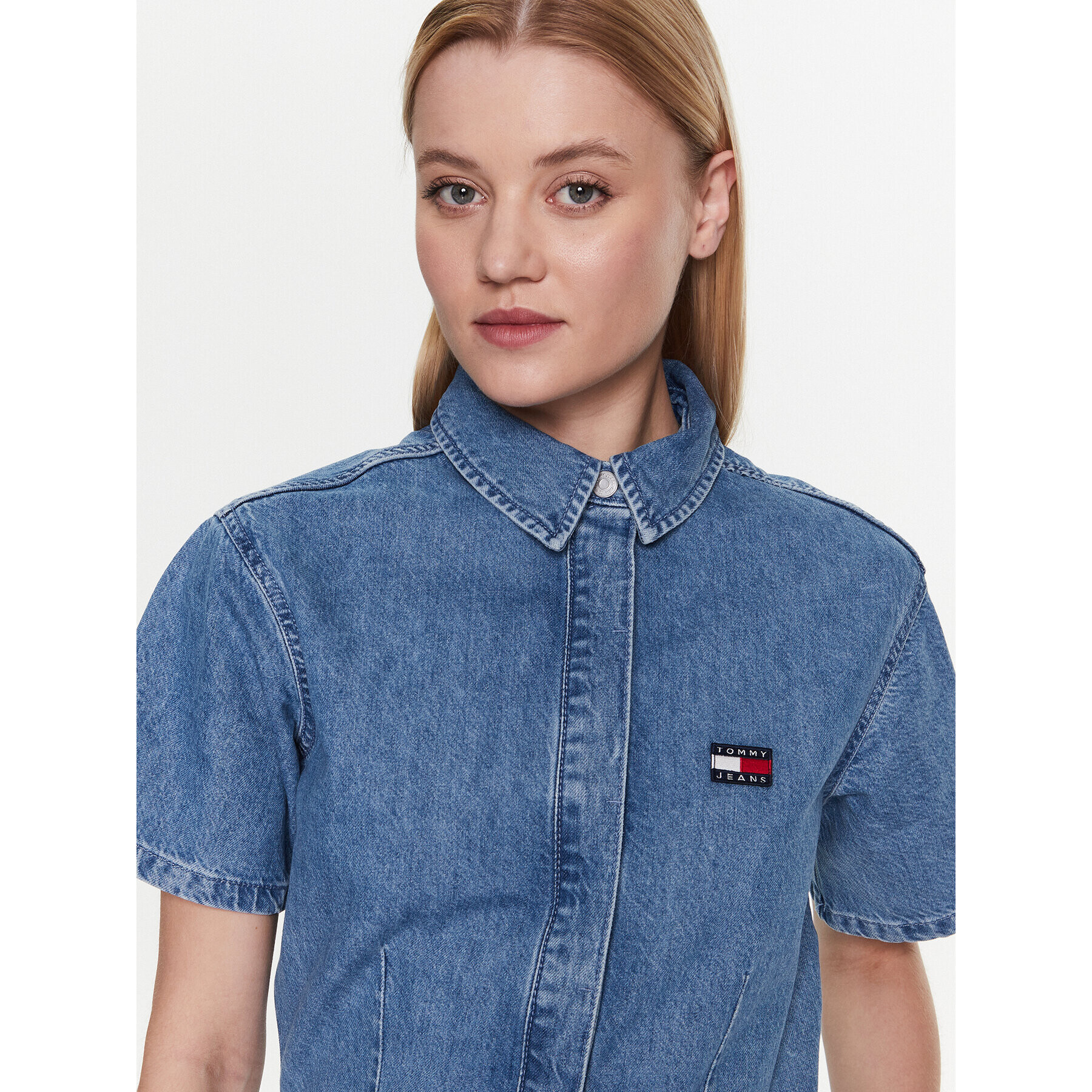 Tommy Jeans Salopetă Badge DW0DW15187 Albastru Regular Fit - Pled.ro