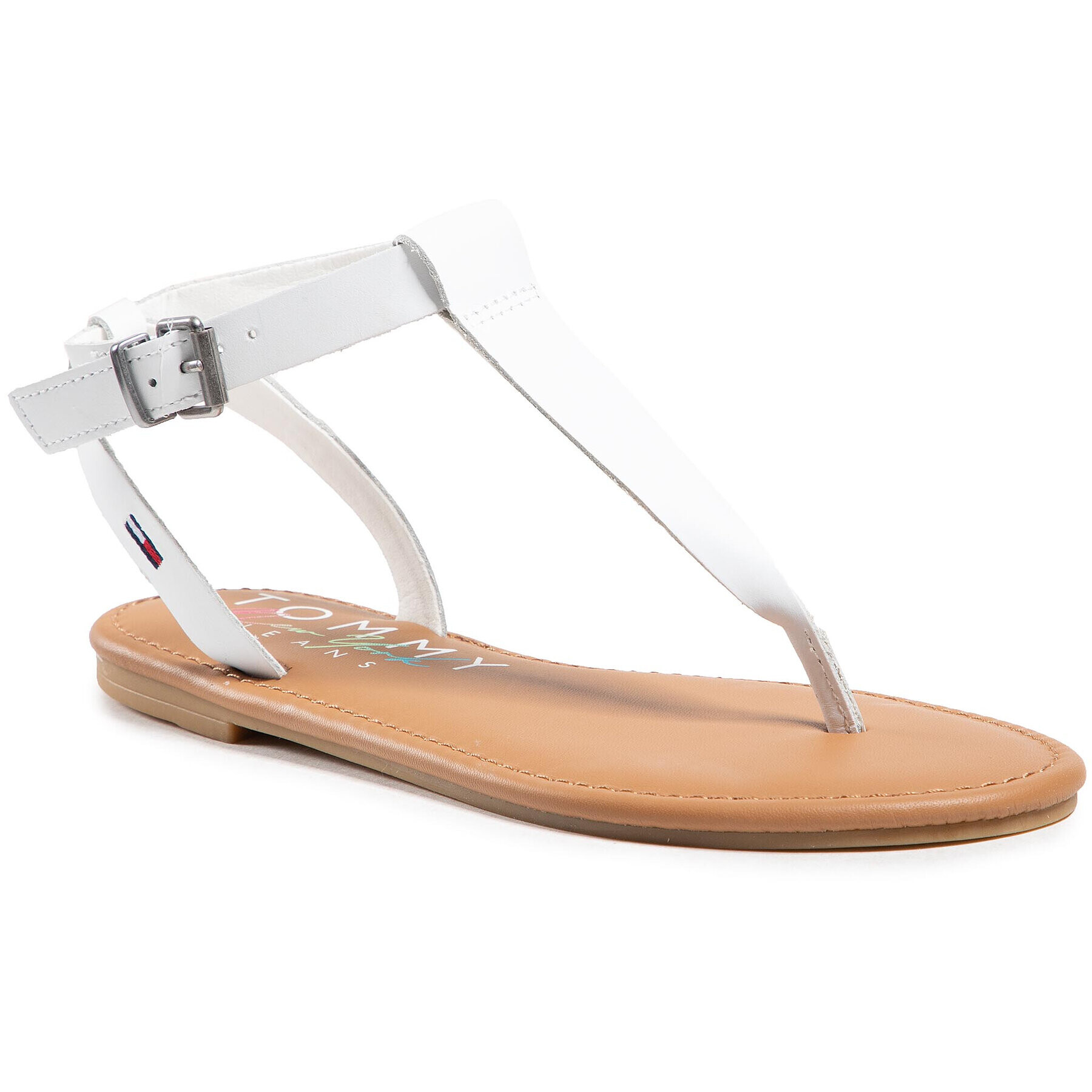 Tommy Jeans Sandale Essential Toe Post Flat Sandal EN0EN01316 Alb - Pled.ro