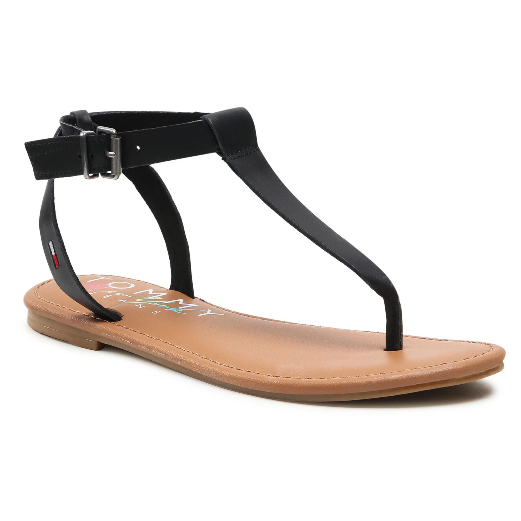 Tommy Jeans Sandale Essential Toe Post Flat Sandal EN0EN01316 Negru - Pled.ro