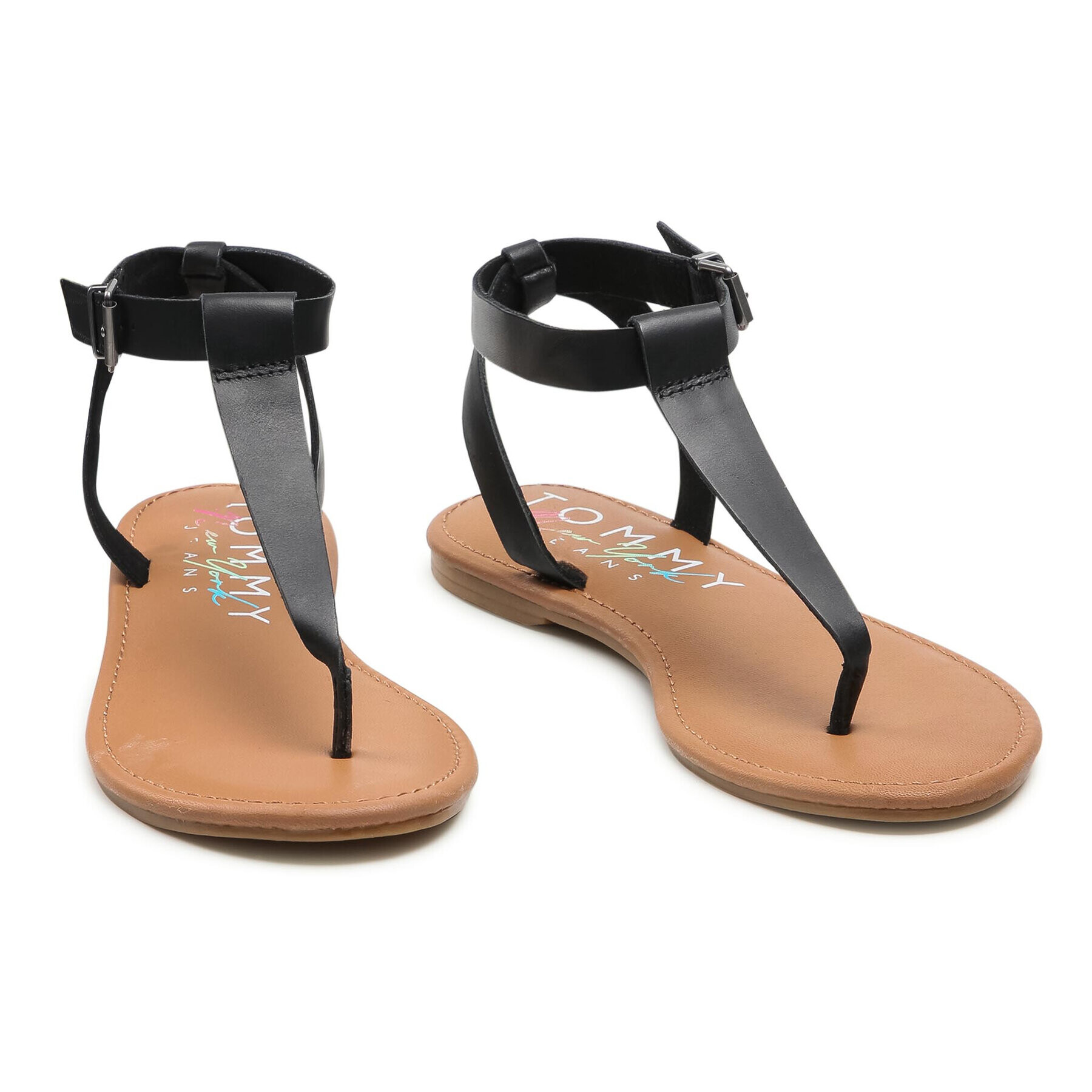 Tommy Jeans Sandale Essential Toe Post Flat Sandal EN0EN01316 Negru - Pled.ro