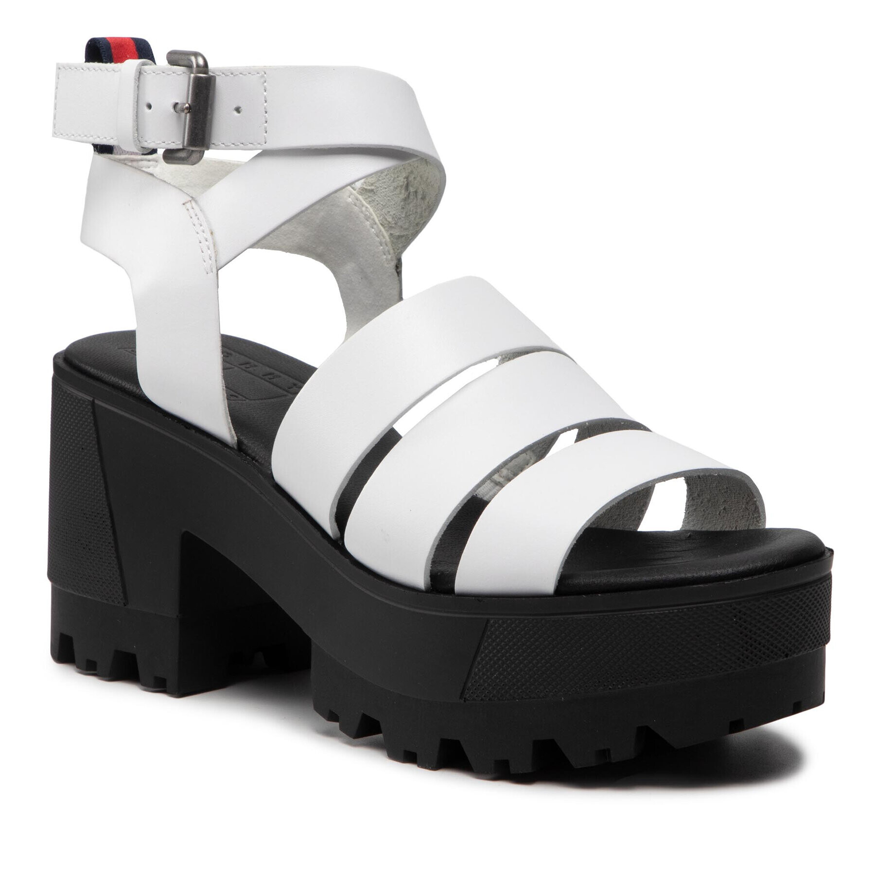 Tommy Jeans Sandale Heeled leather Sandal EN0EN01803 Alb - Pled.ro