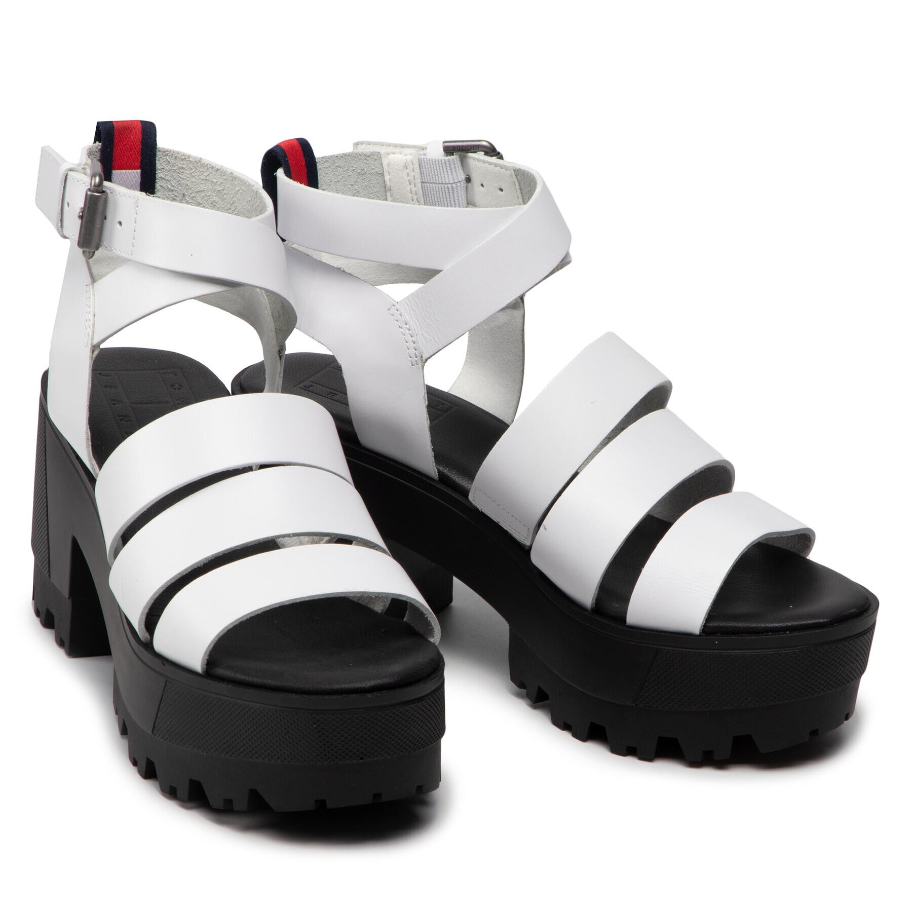 Tommy Jeans Sandale Heeled leather Sandal EN0EN01803 Alb - Pled.ro