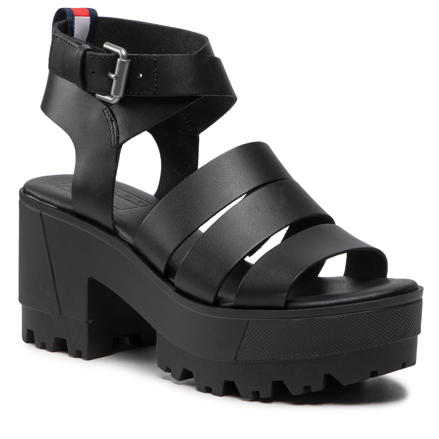 Tommy Jeans Sandale Heeled Leather Sandal EN0EN01803 Negru - Pled.ro