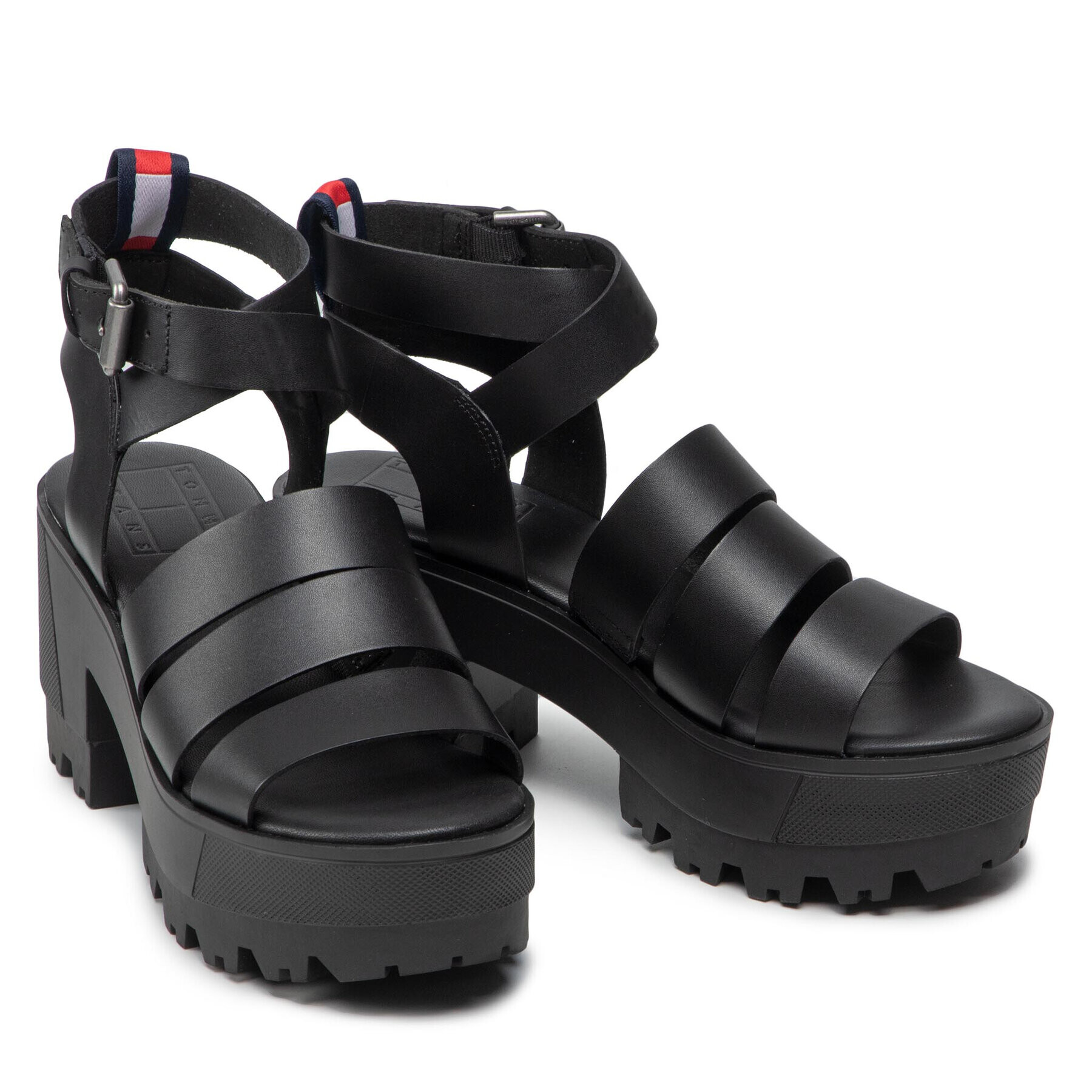 Tommy Jeans Sandale Heeled Leather Sandal EN0EN01803 Negru - Pled.ro