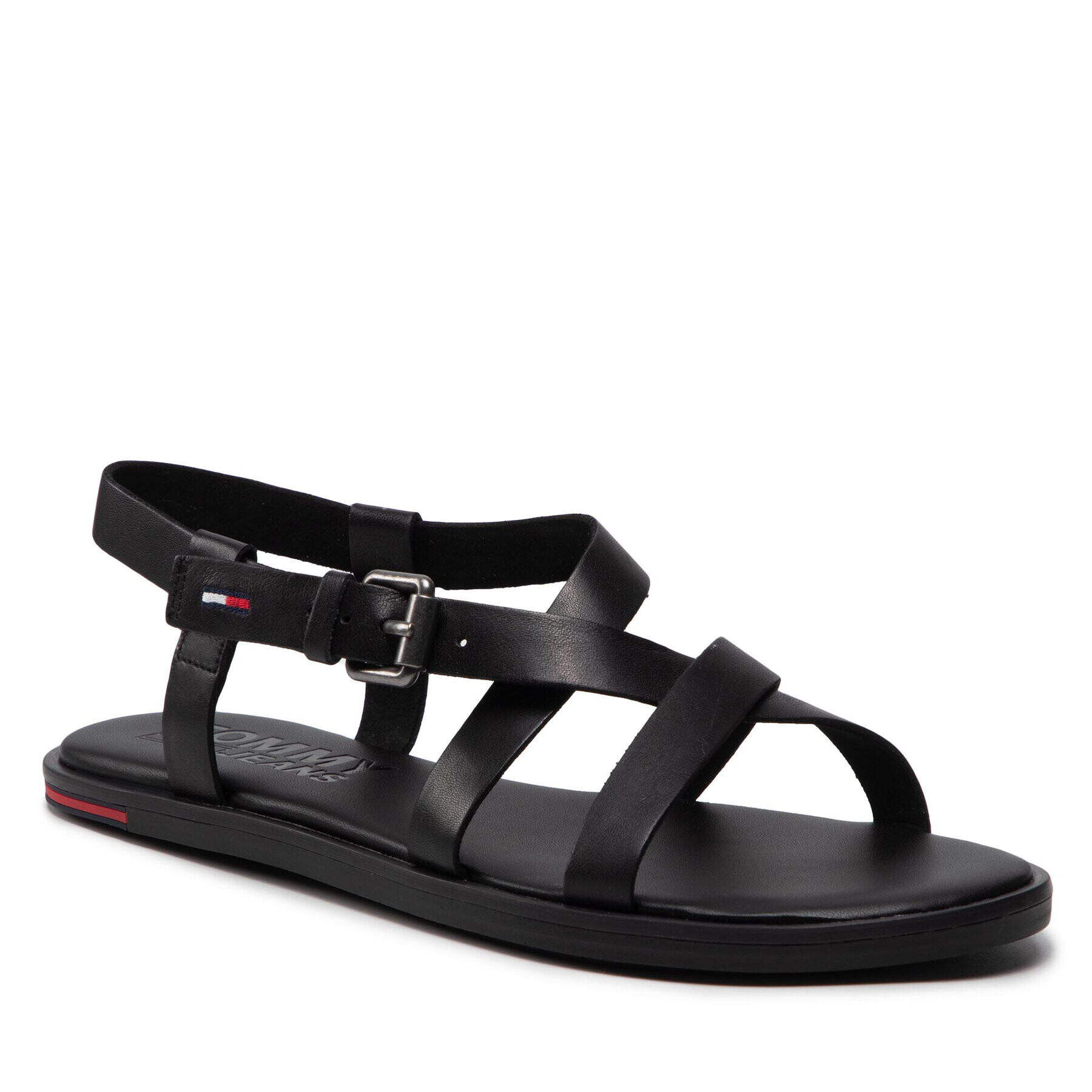 Tommy Jeans Sandale Leather Sandal EN0EN01809 Negru - Pled.ro