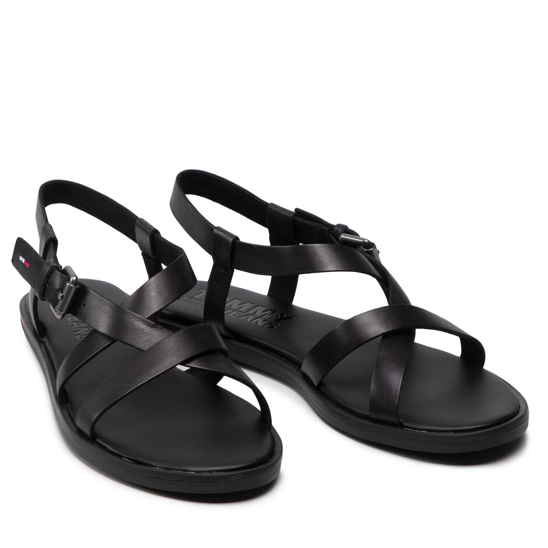 Tommy Jeans Sandale Leather Sandal EN0EN01809 Negru - Pled.ro