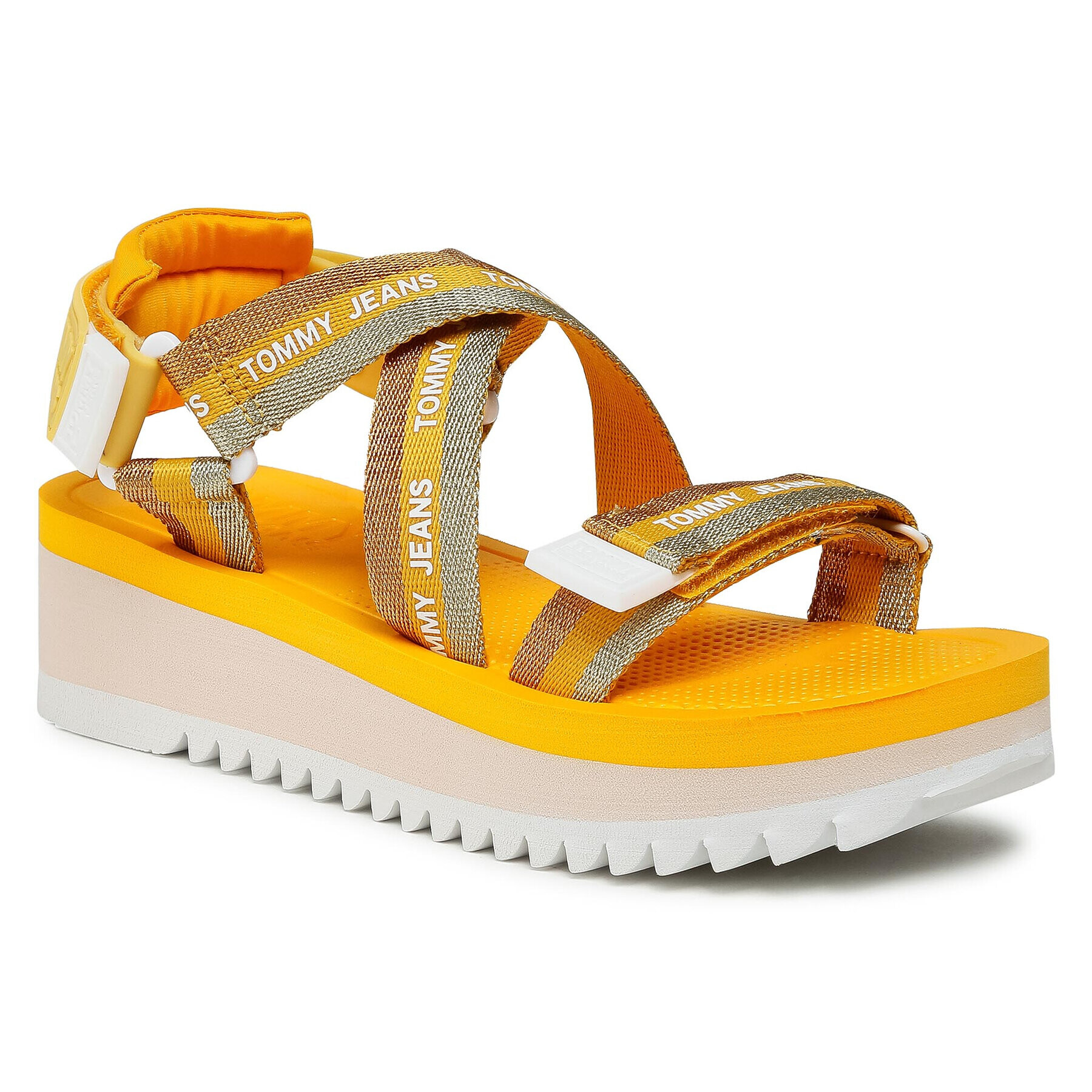 Tommy Jeans Sandale Lurex Webbing Strappy Sandal EN0EN01325 Galben - Pled.ro