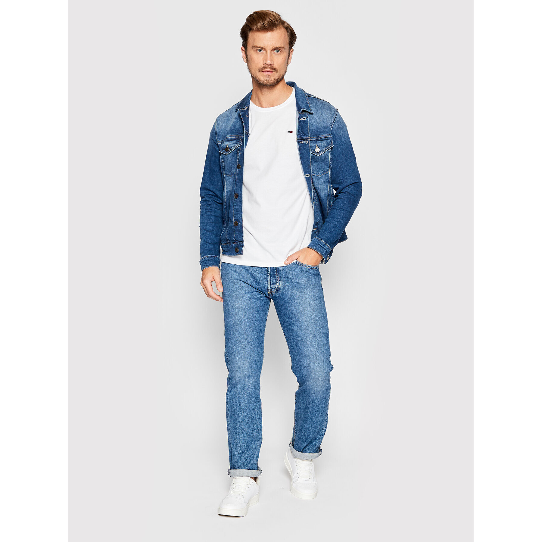 Tommy Jeans Set 2 tricouri DM0DM15381 Alb Slim Fit - Pled.ro