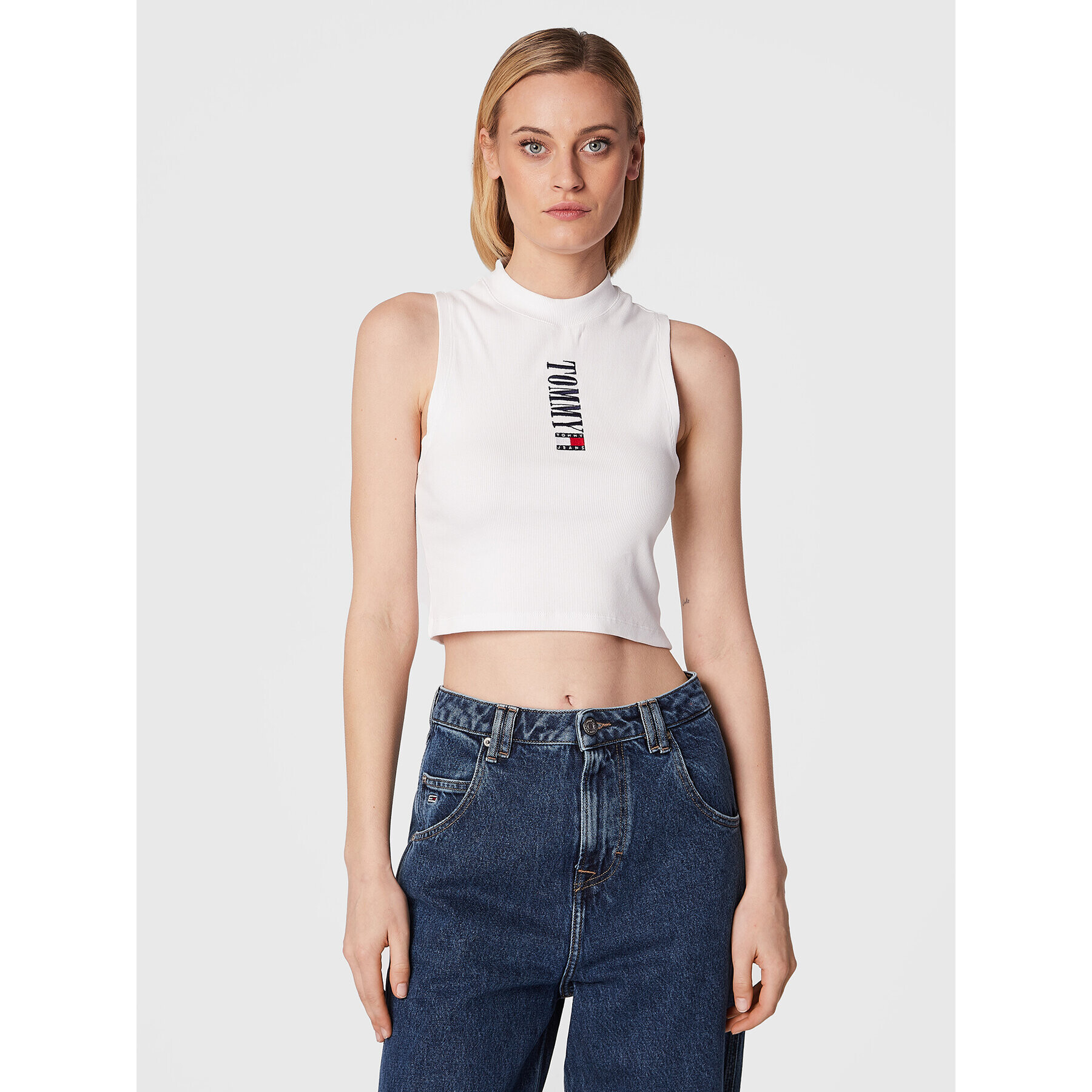 Tommy Jeans Top Archive DW0DW14377 Alb Slim Fit - Pled.ro