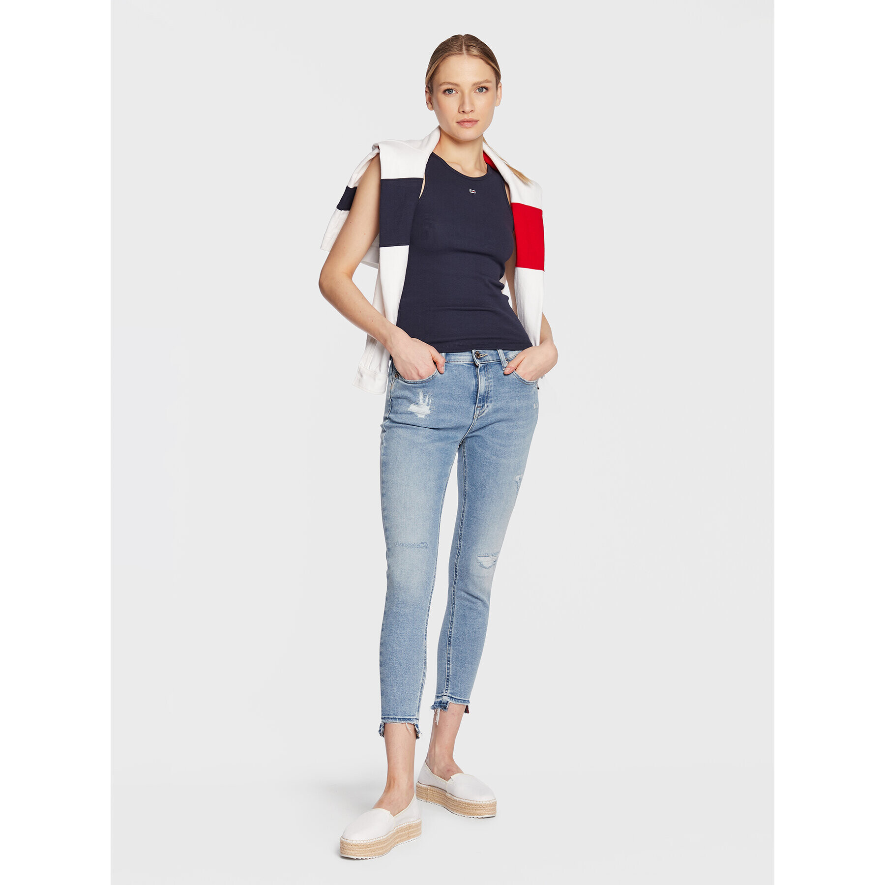 Tommy Jeans Top Essential DW0DW14875 Bleumarin Regular Fit - Pled.ro