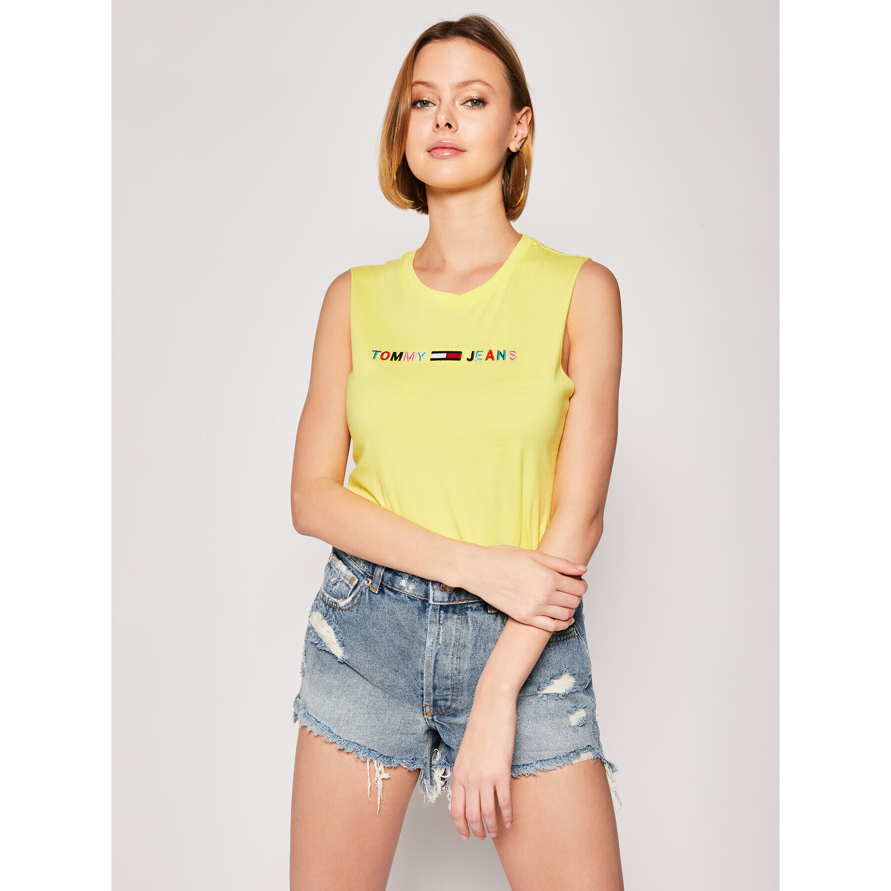 Tommy Jeans Top Multicolor Linear Logo DW0DW08147 Galben Regular Fit - Pled.ro