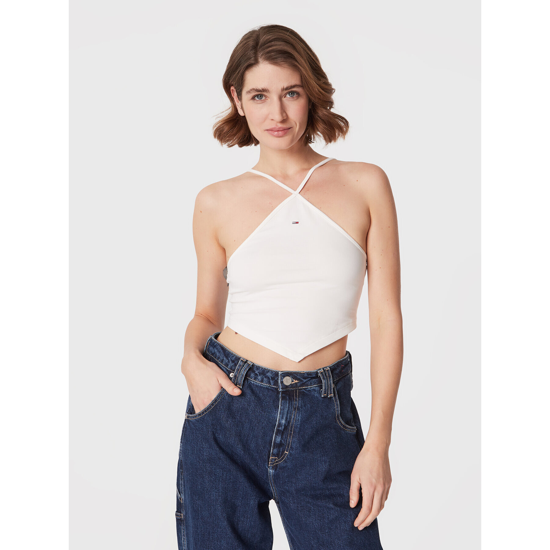 Tommy Jeans Top Party DW0DW14888 Alb Regular Fit - Pled.ro