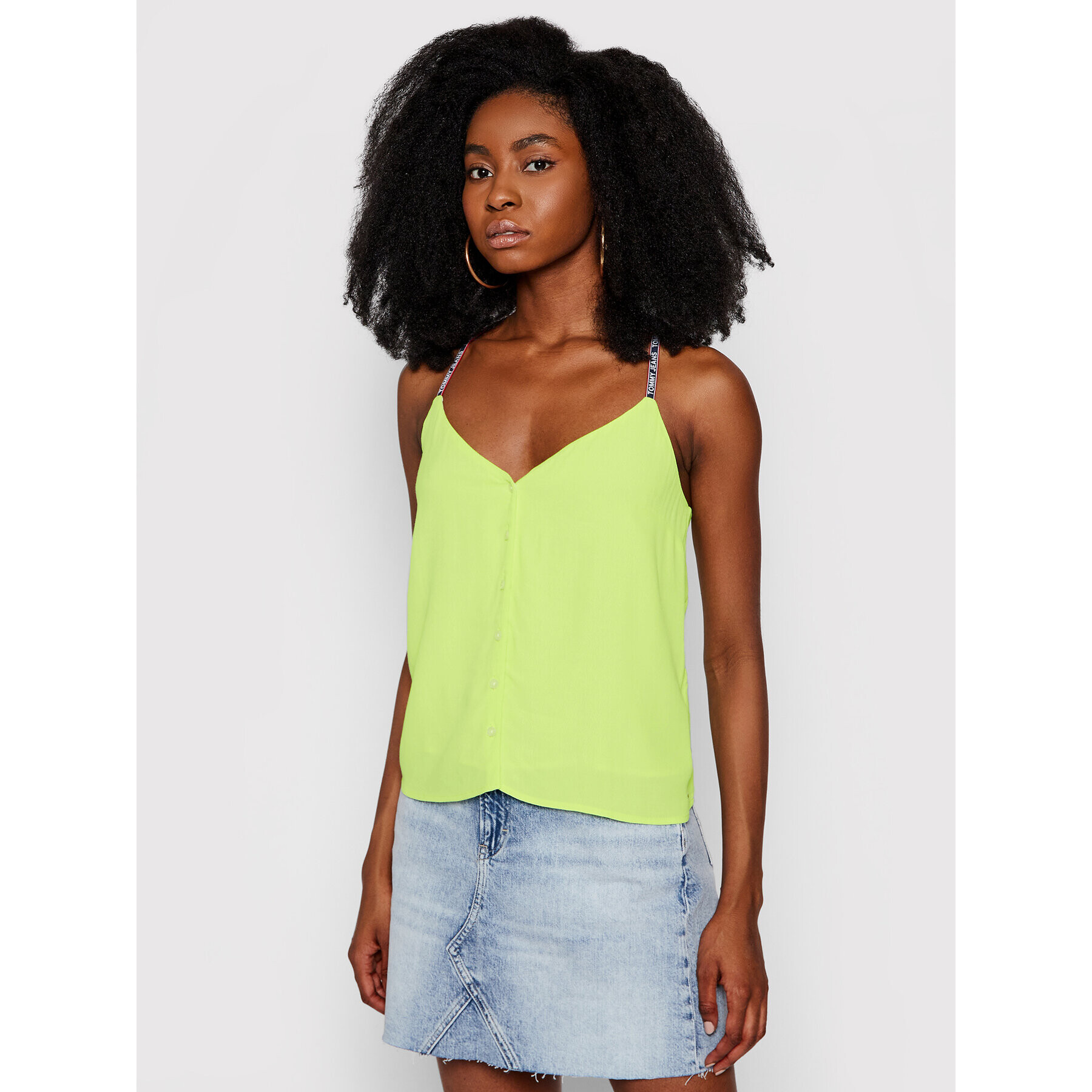 Tommy Jeans Top Tjw Cami Button DW0DW09762 Verde Regular Fit - Pled.ro