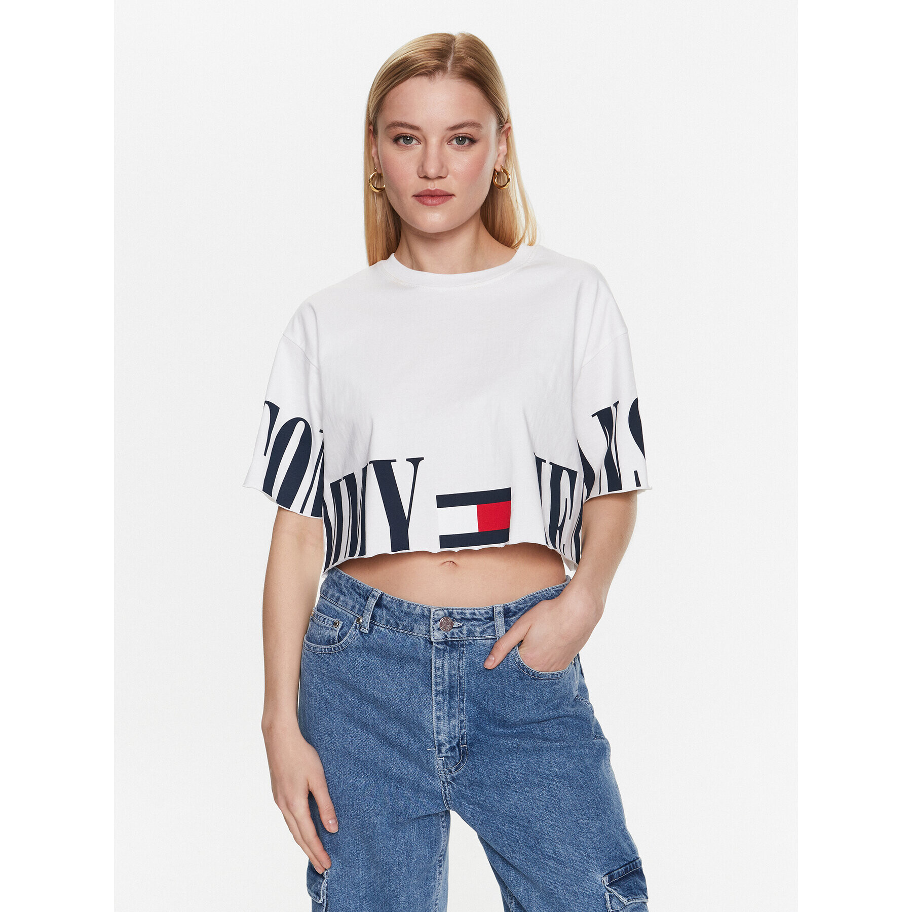 Tommy Jeans Tricou Archive 2 DW0DW15460 Alb Oversize - Pled.ro