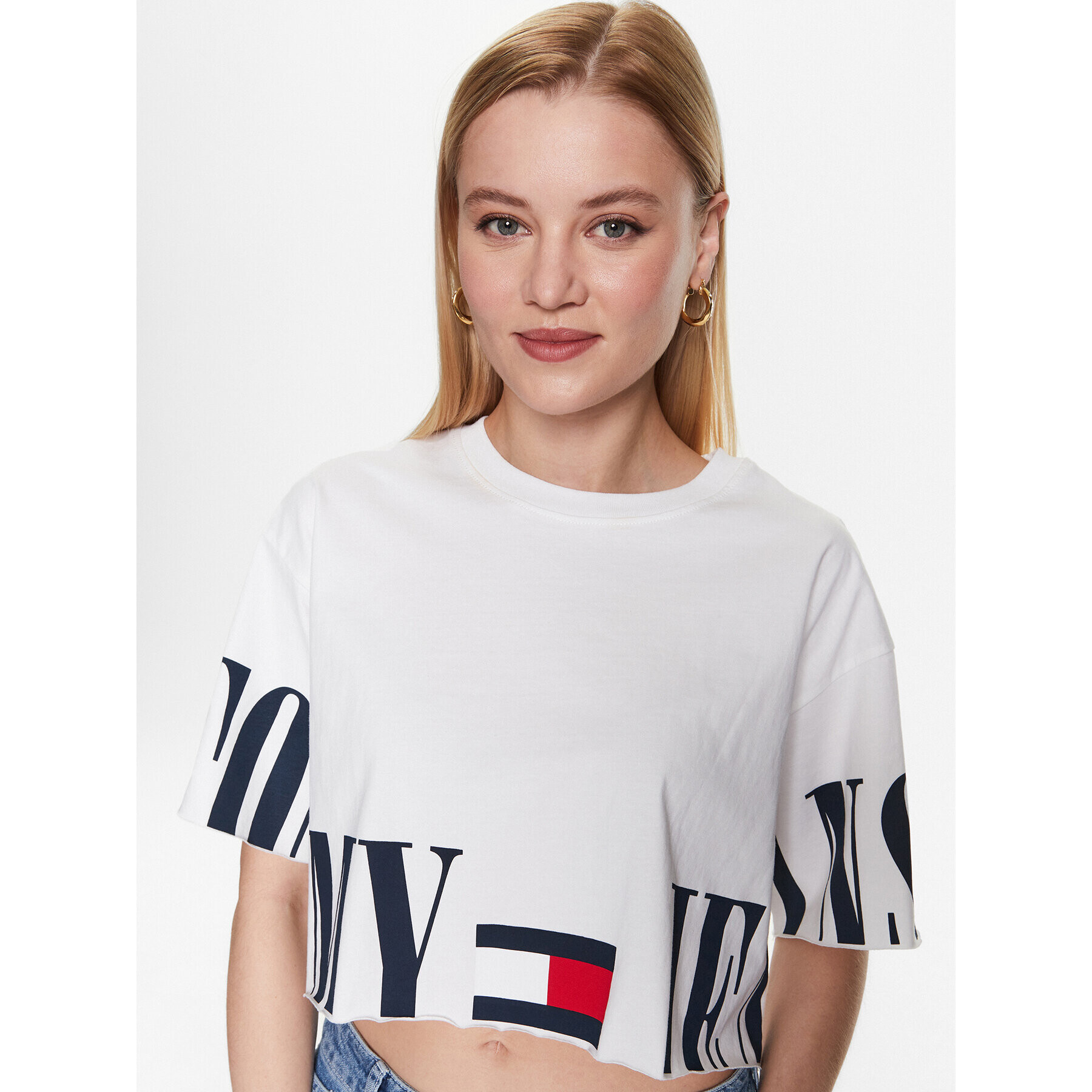 Tommy Jeans Tricou Archive 2 DW0DW15460 Alb Oversize - Pled.ro