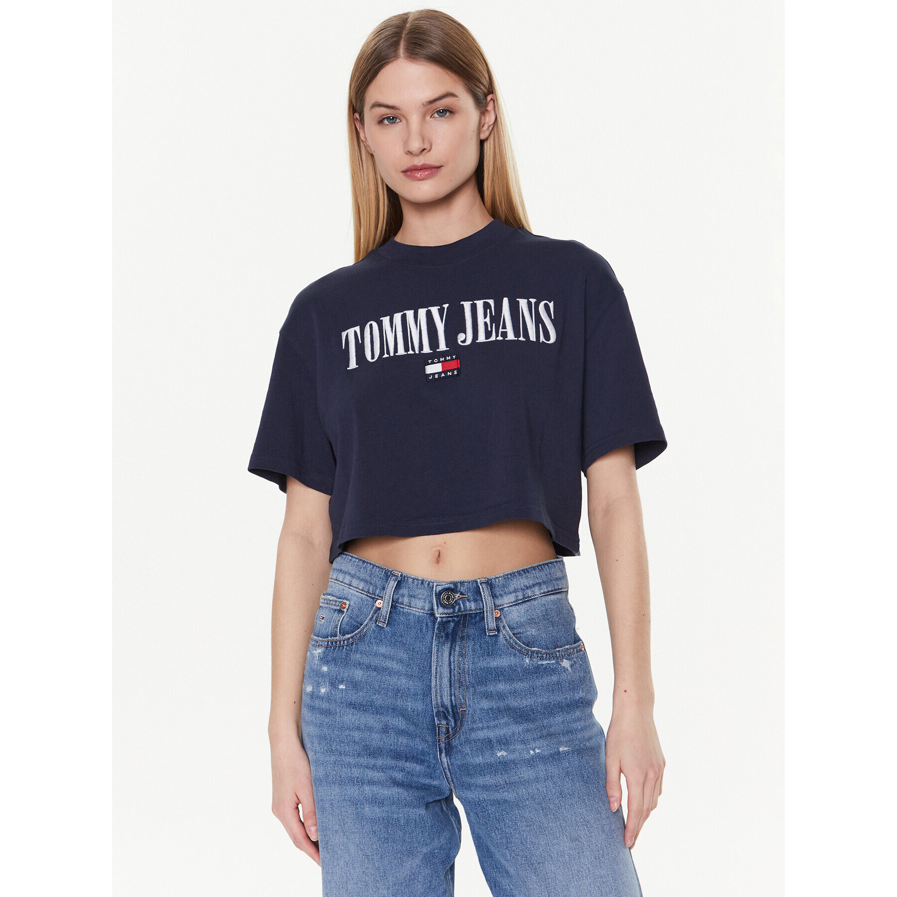 Tommy Jeans Tricou Archive DW0DW14913 Bleumarin Cropped Fit - Pled.ro