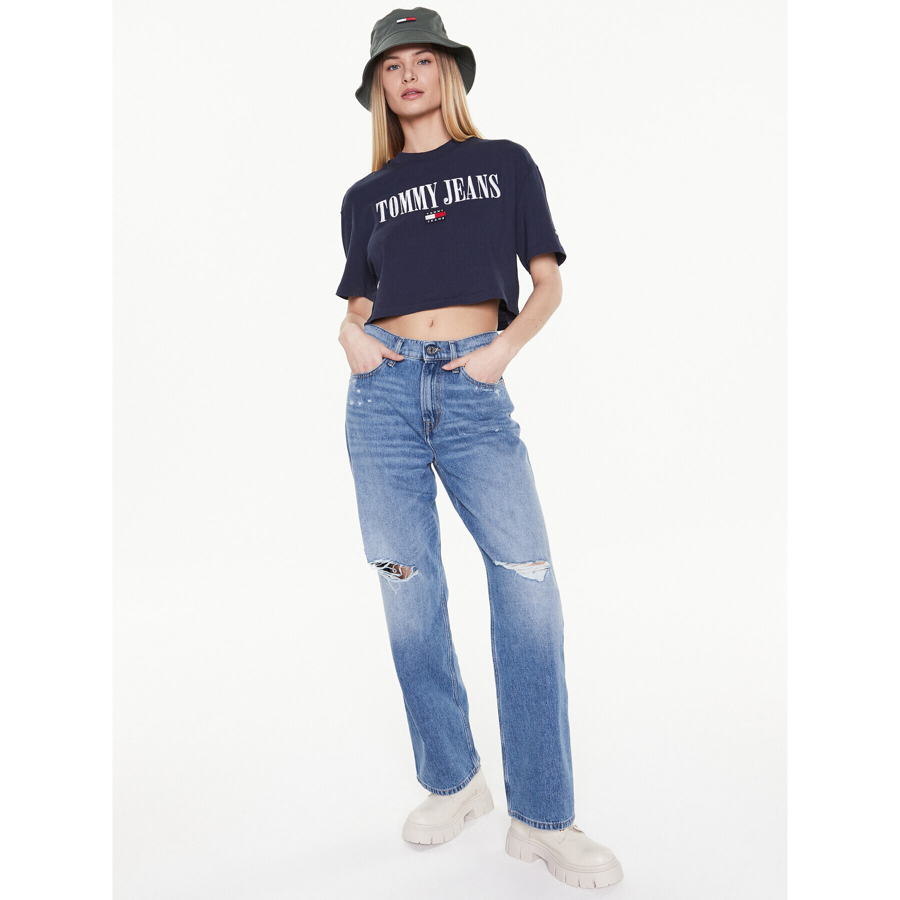 Tommy Jeans Tricou Archive DW0DW14913 Bleumarin Cropped Fit - Pled.ro