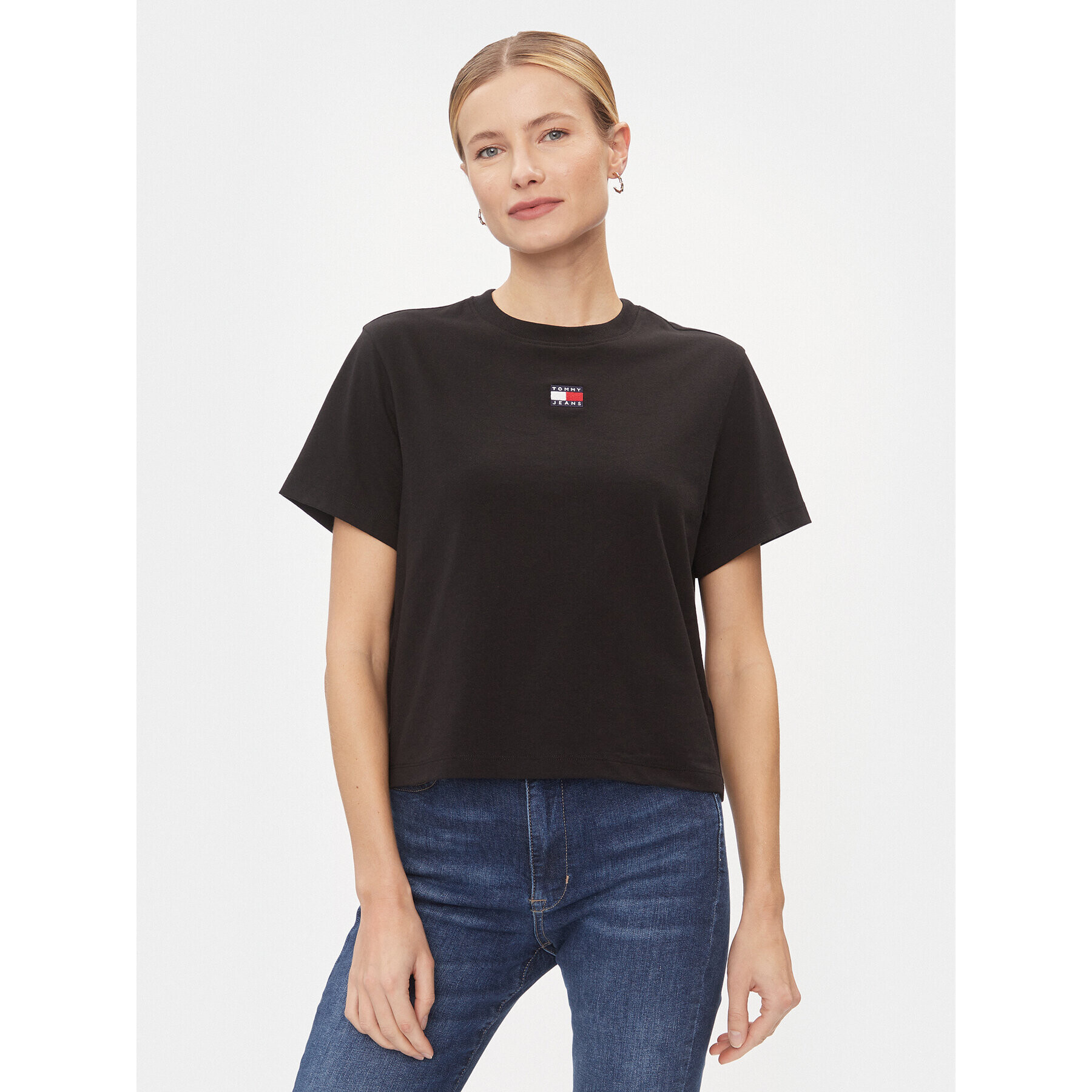 Tommy Jeans Tricou Badge DW0DW17391 Negru Boxy Fit - Pled.ro