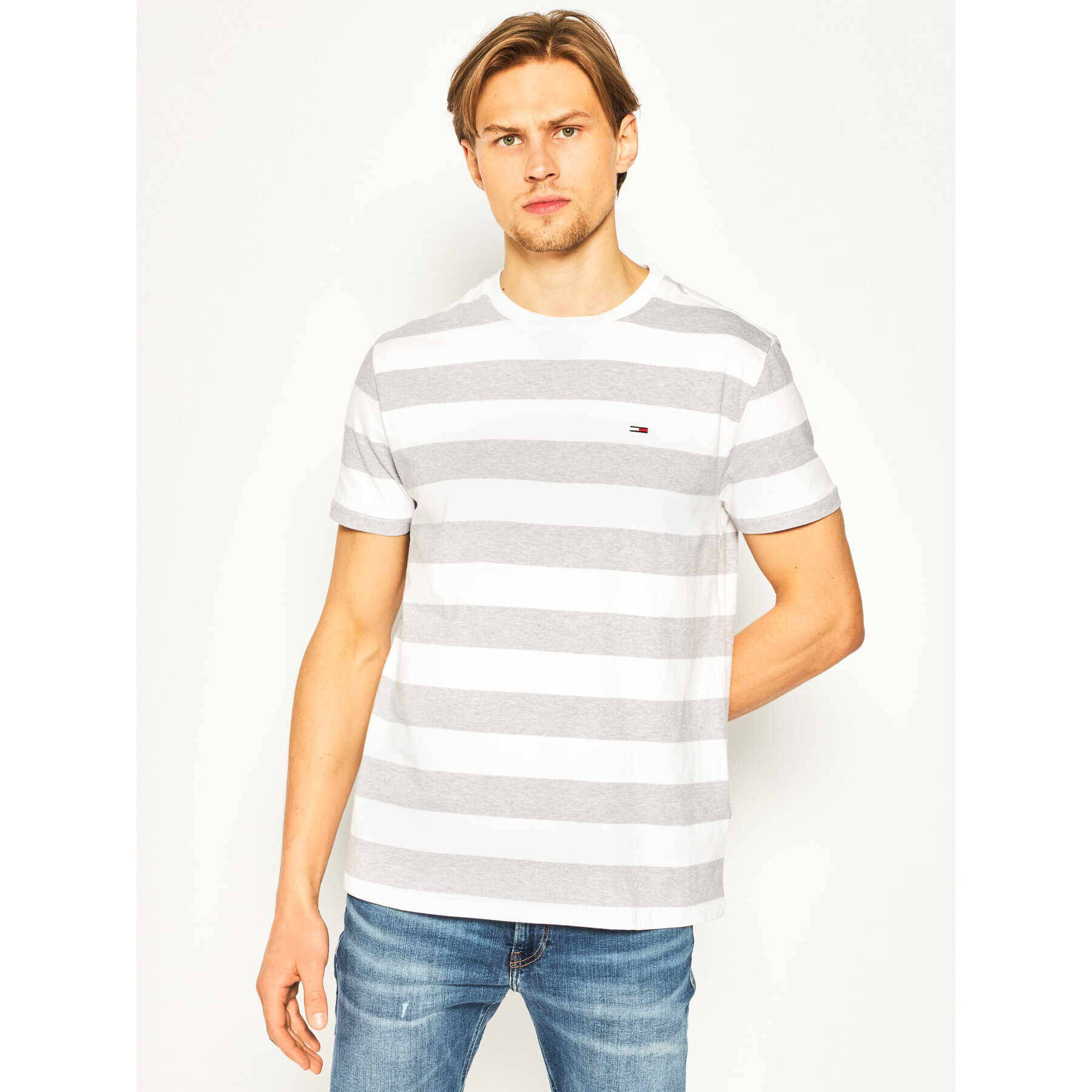 Tommy Jeans Tricou Bold Stripe Tee DM0DM07810 Alb Regular Fit - Pled.ro