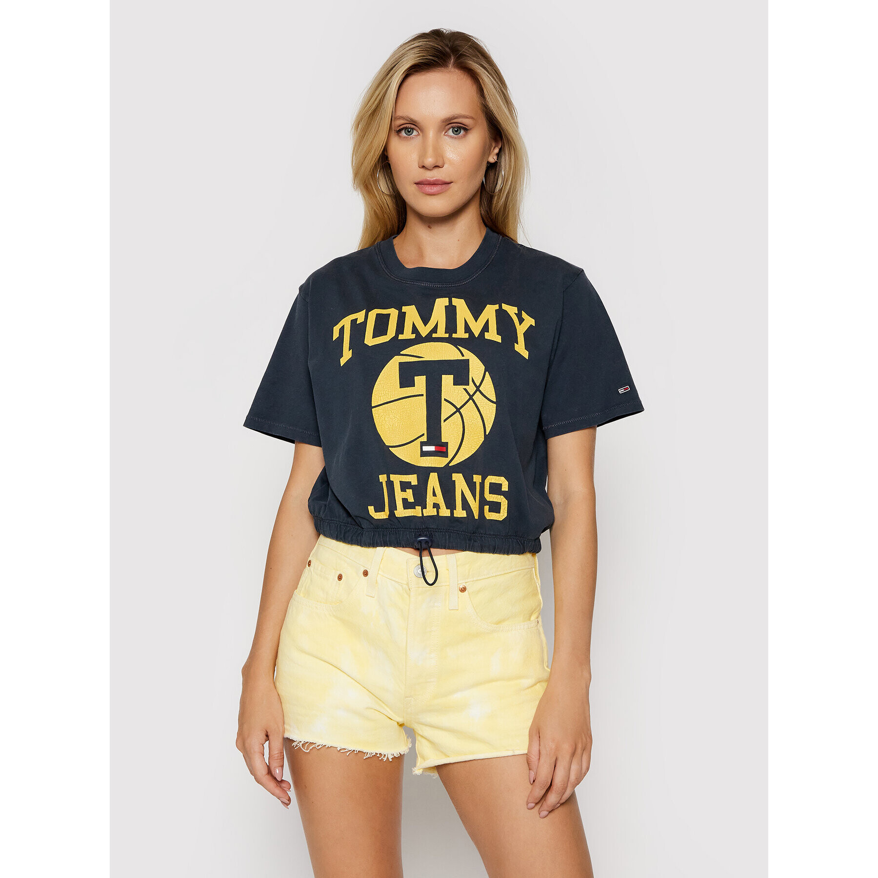 Tommy Jeans Tricou Bxy Crop Cracked Logo DW0DW09817 Bleumarin Cropped Fit - Pled.ro