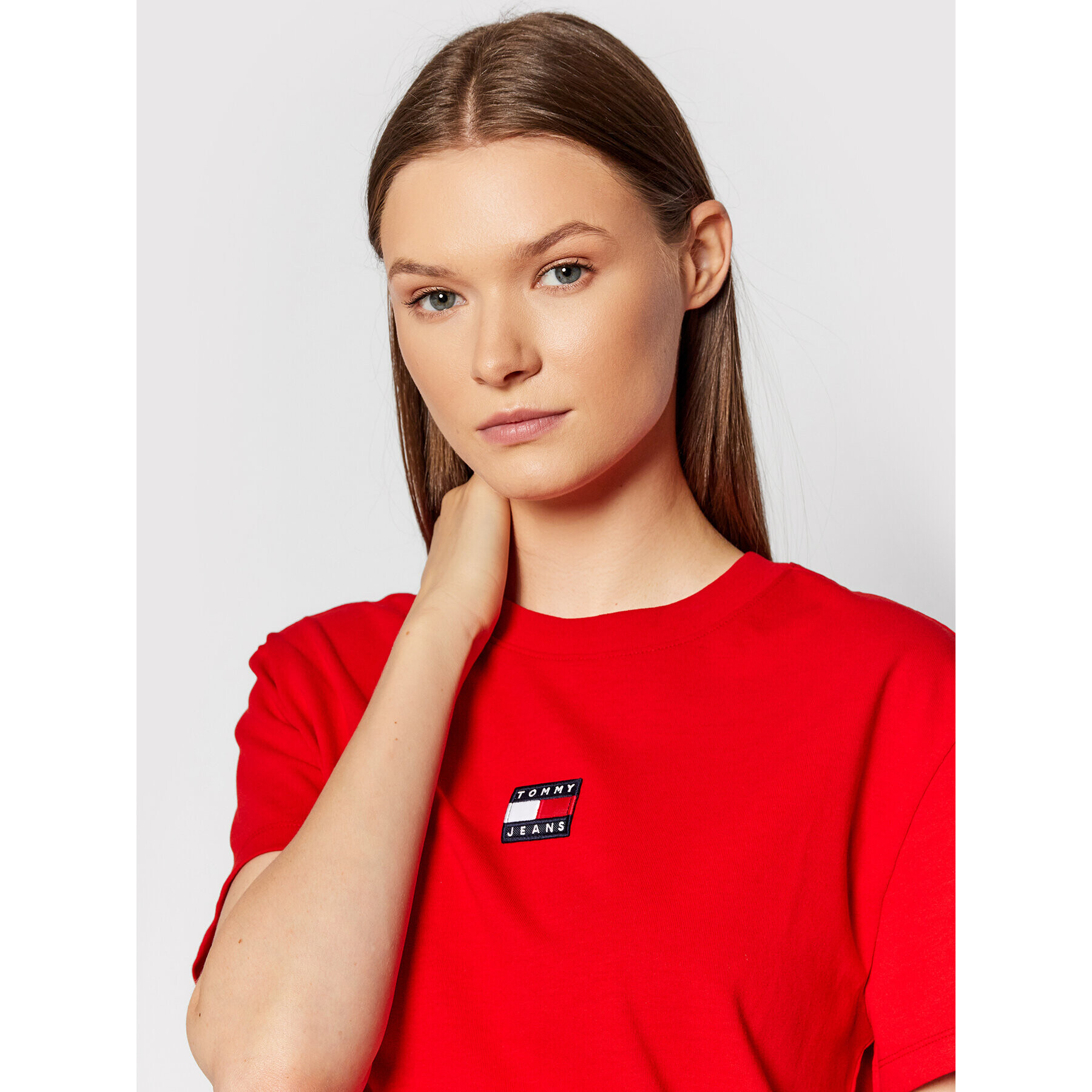 Tommy Jeans Tricou Center Badge DW0DW10404 Roșu Regular Fit - Pled.ro