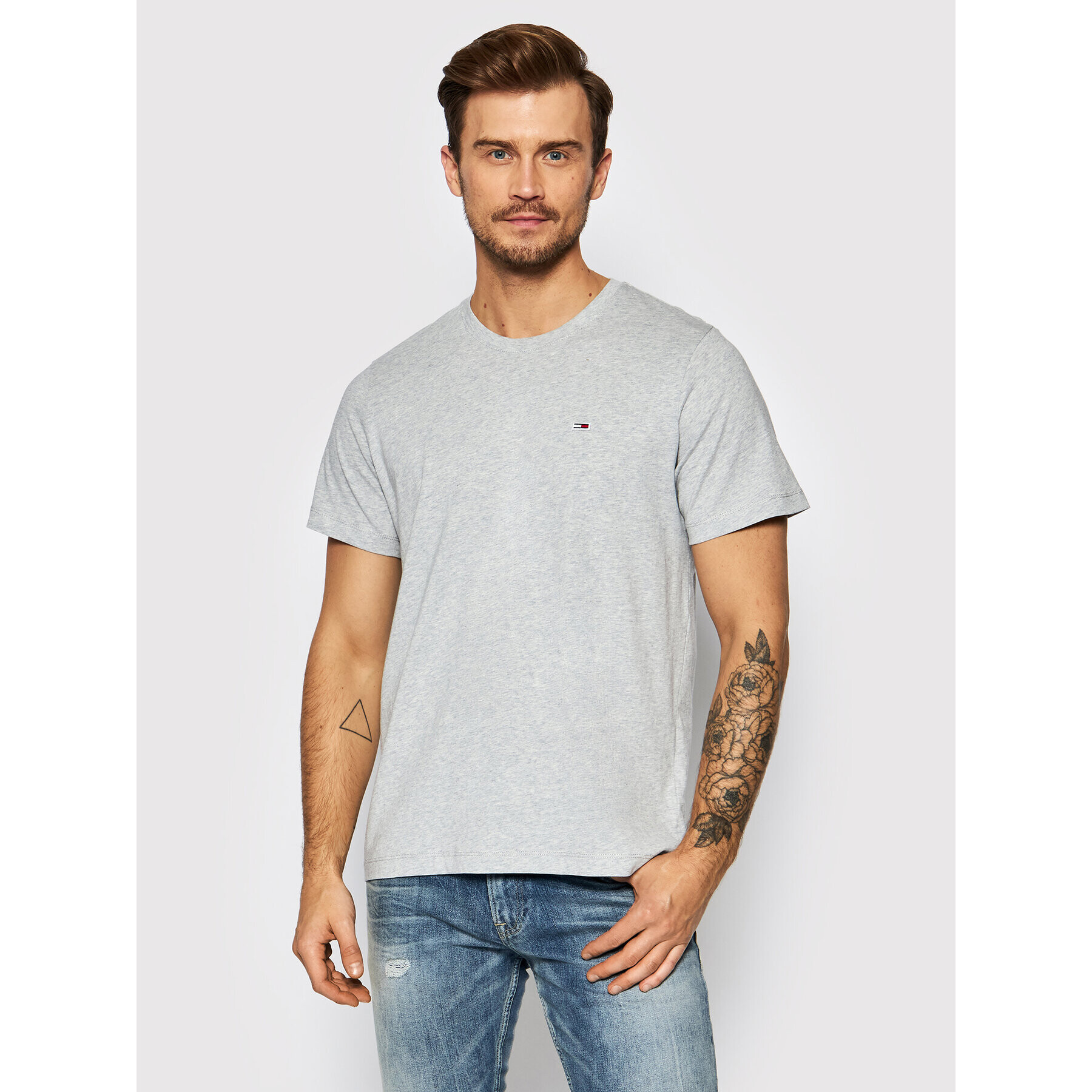 Tommy Jeans Tricou Classic DM0DM09598 Gri Regular Fit - Pled.ro