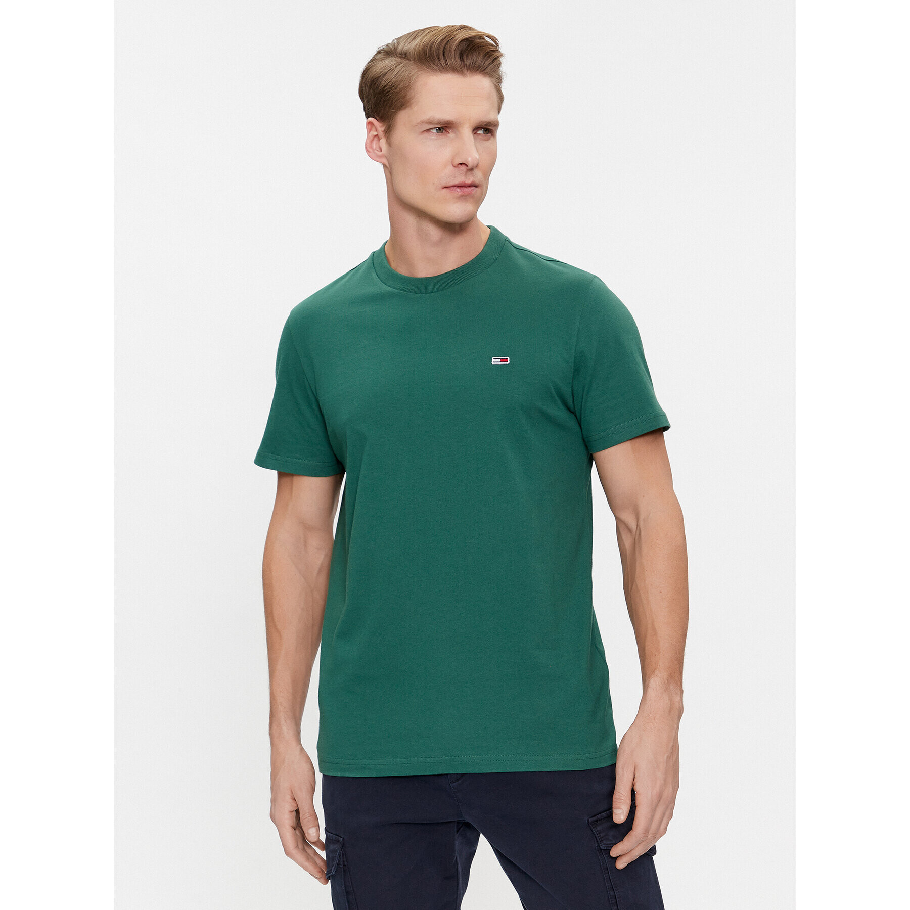 Tommy Jeans Tricou Classic DM0DM09598 Verde Regular Fit - Pled.ro