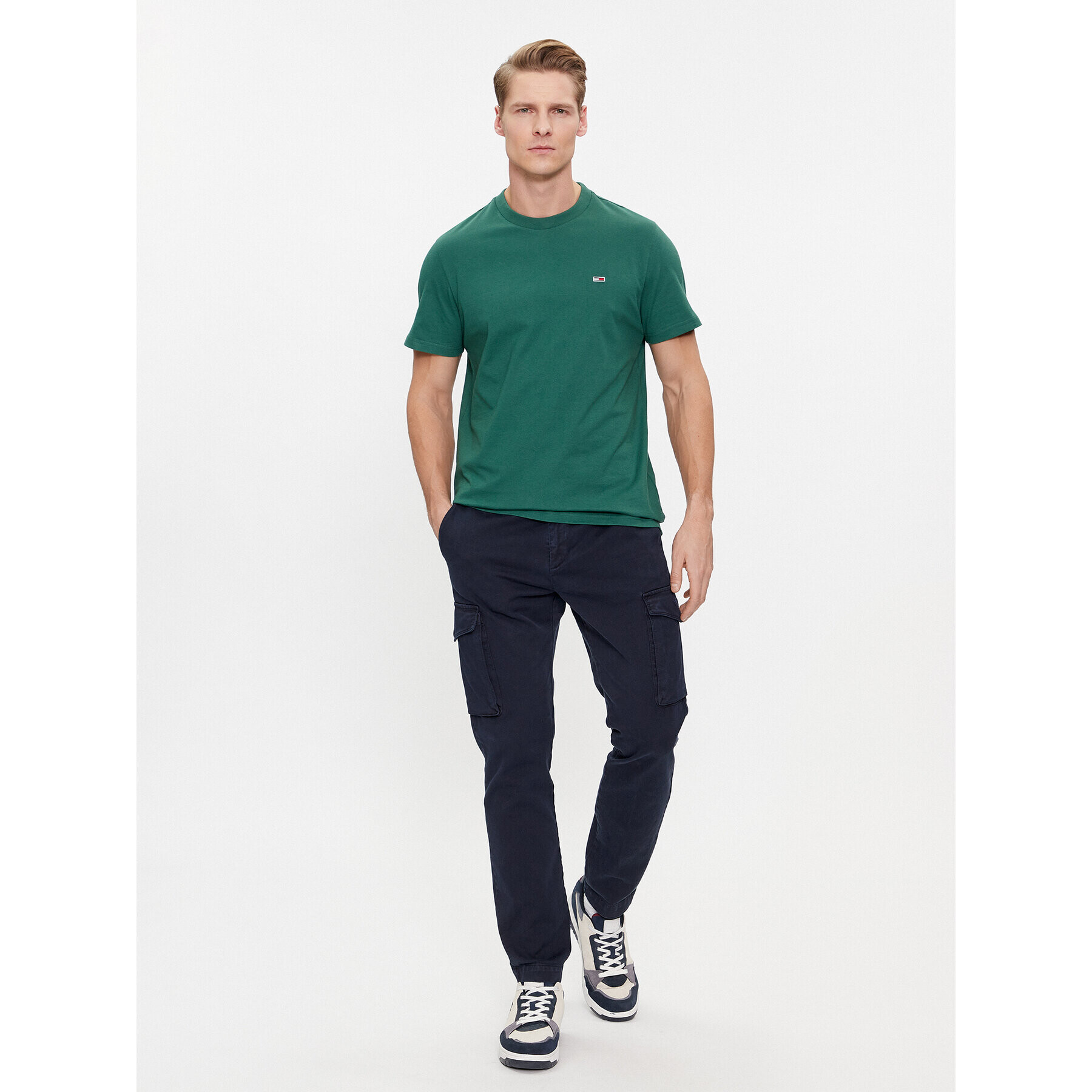 Tommy Jeans Tricou Classic DM0DM09598 Verde Regular Fit - Pled.ro