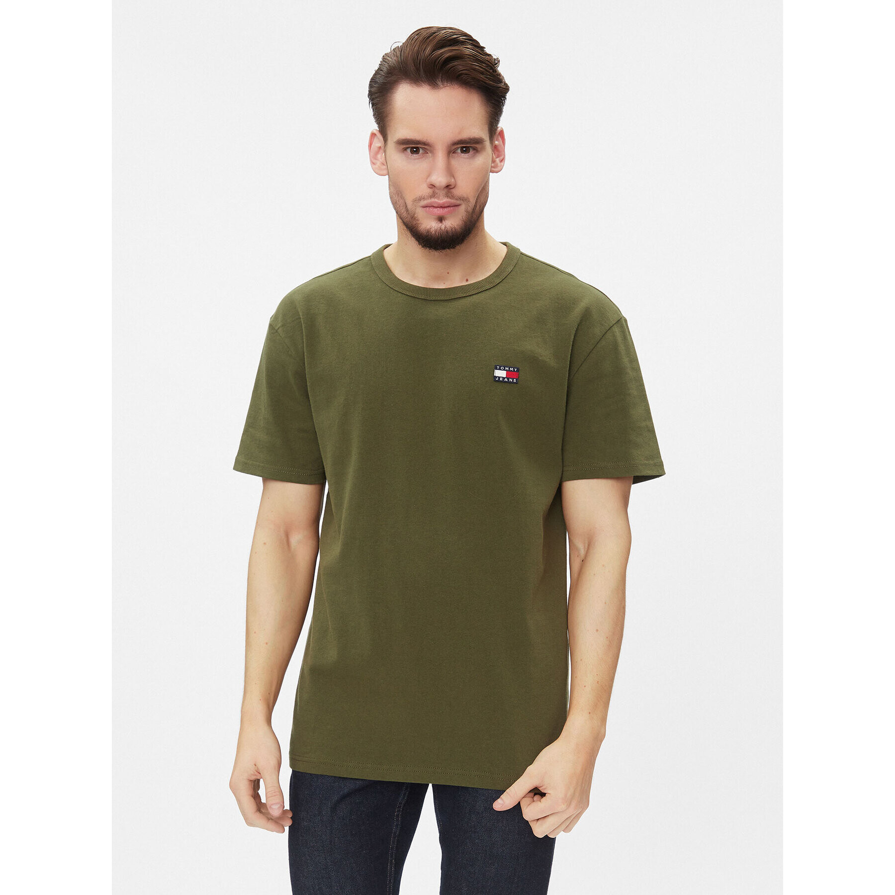 Tommy Jeans Tricou Classic Xs Badge DM0DM17870 Verde Classic Fit - Pled.ro