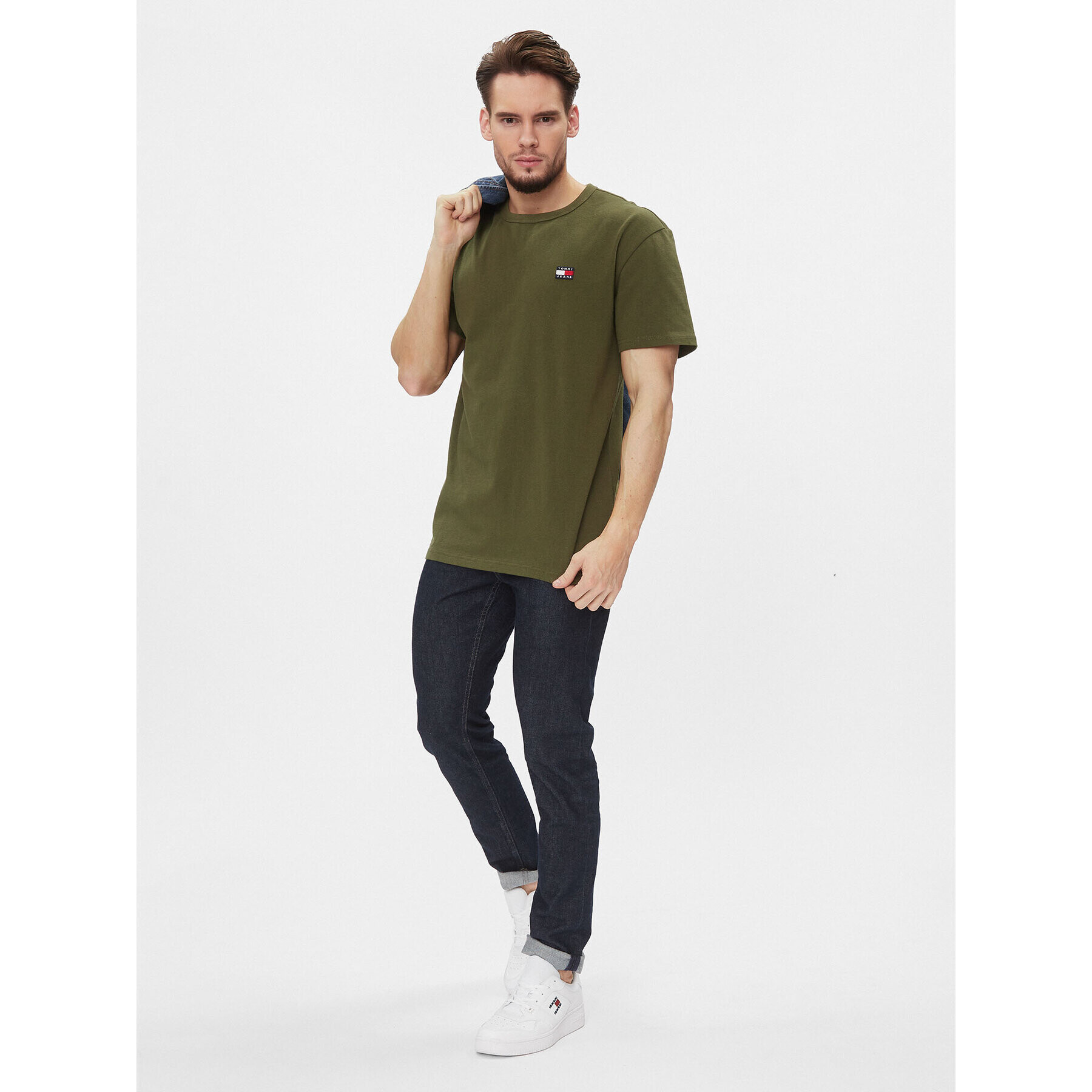 Tommy Jeans Tricou Classic Xs Badge DM0DM17870 Verde Classic Fit - Pled.ro