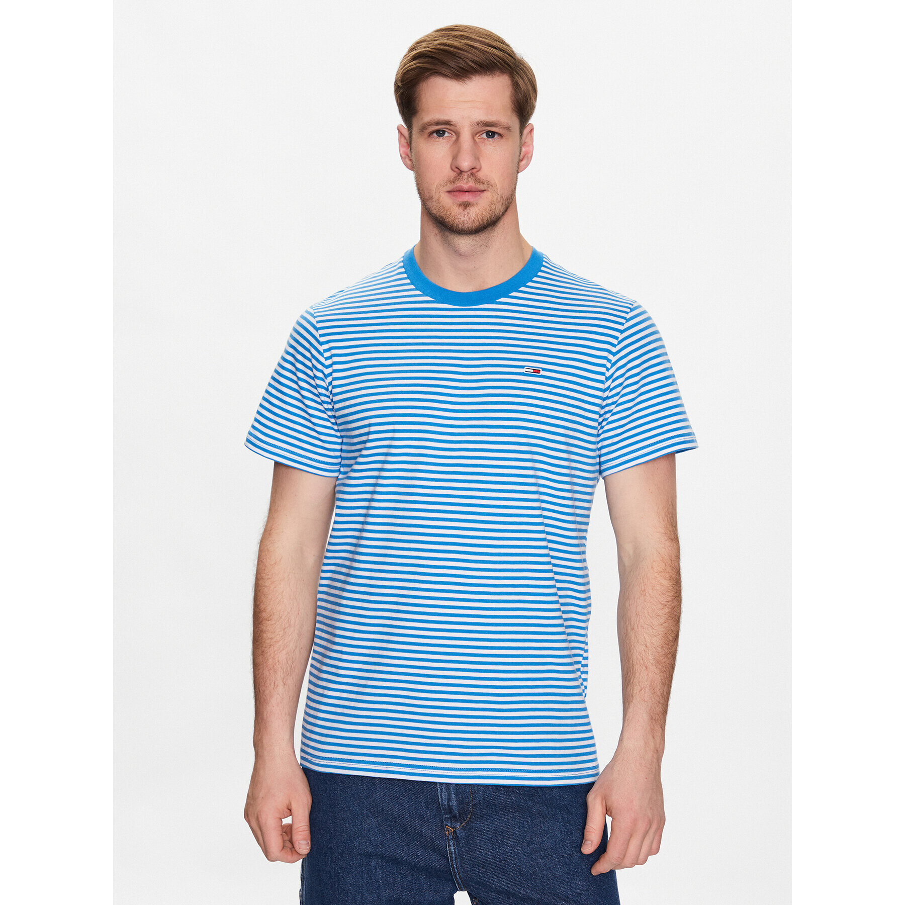 Tommy Jeans Tricou Classics Stripe DM0DM05515 Albastru Regular Fit - Pled.ro