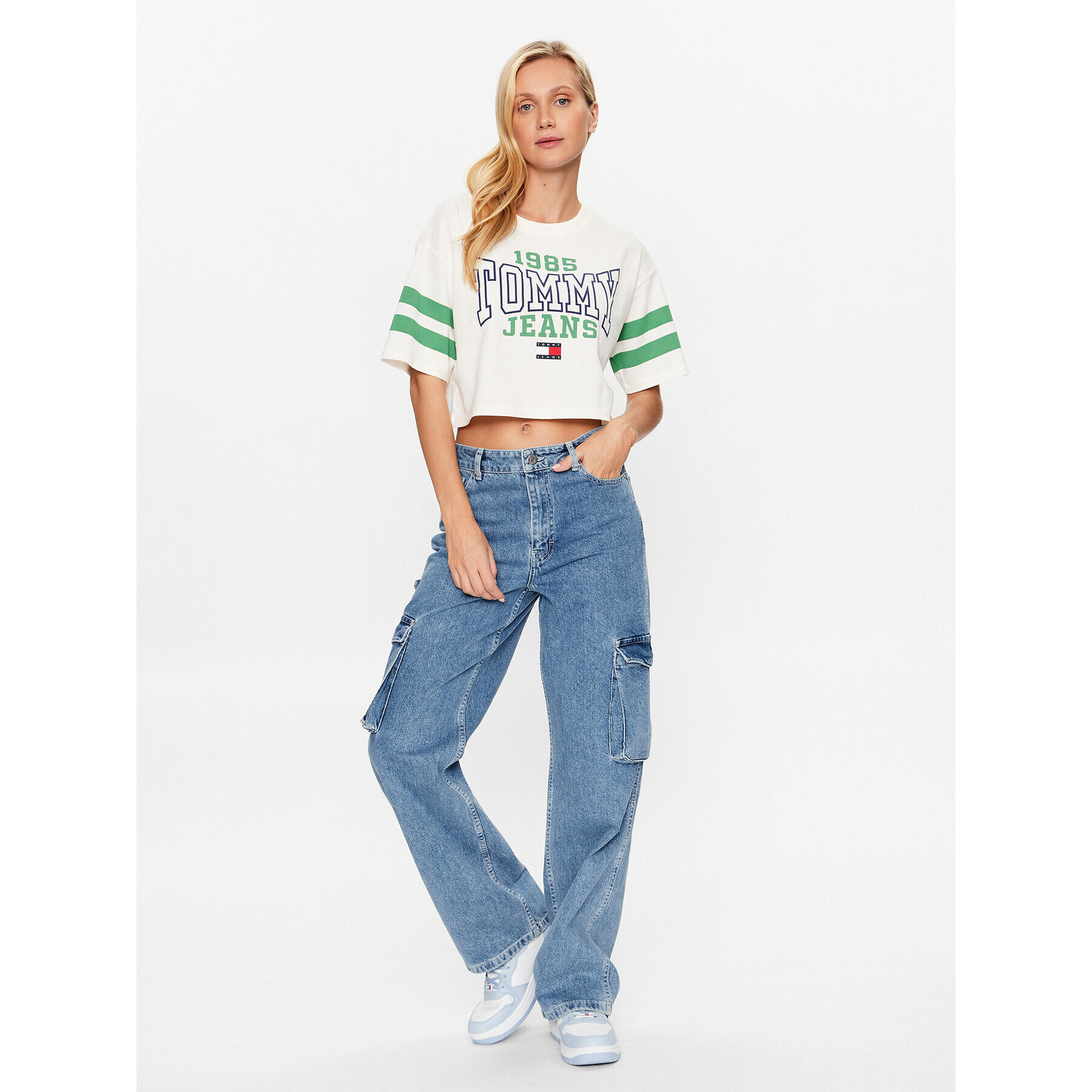 Tommy Jeans Tricou College DW0DW16150 Alb Oversize - Pled.ro