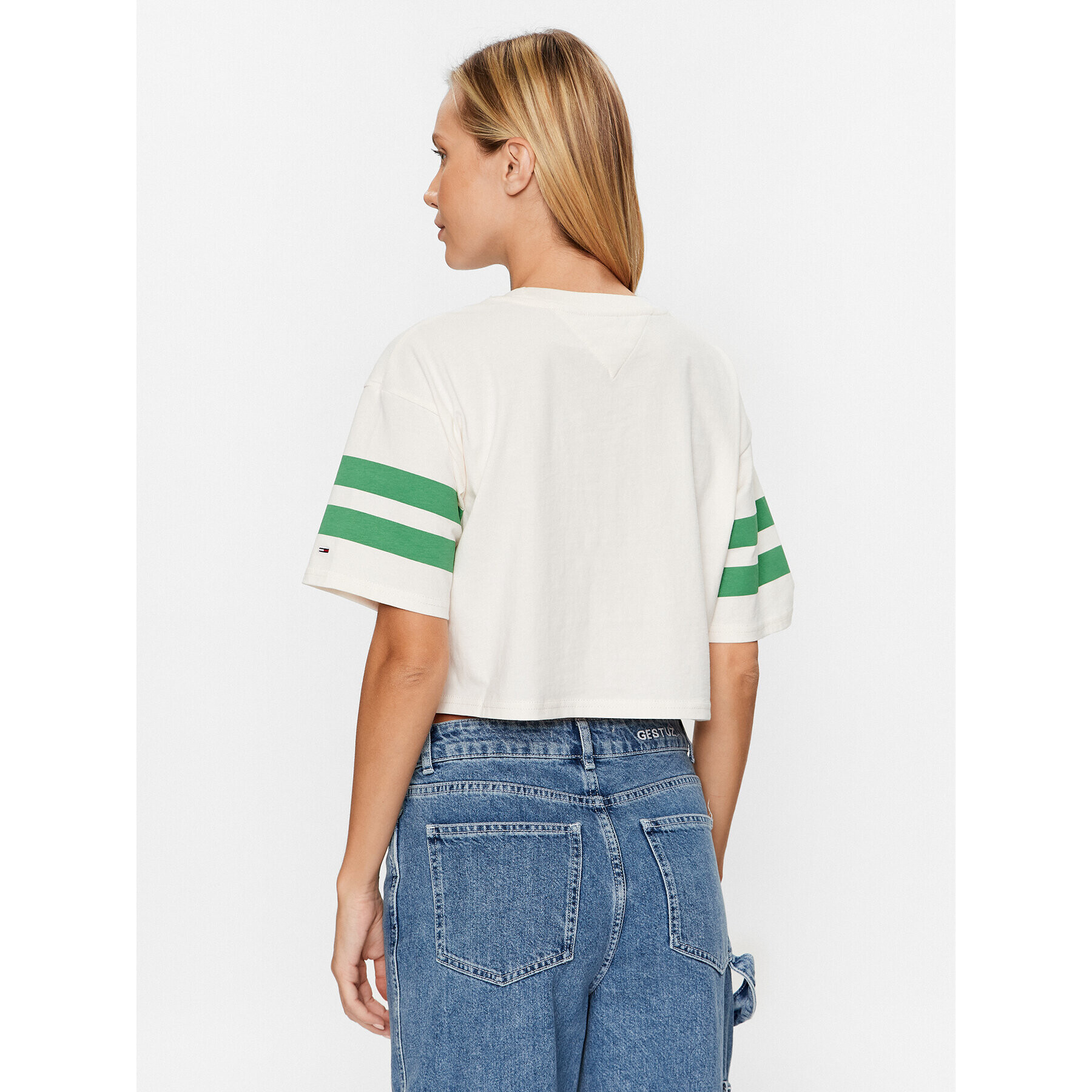 Tommy Jeans Tricou College DW0DW16150 Alb Oversize - Pled.ro