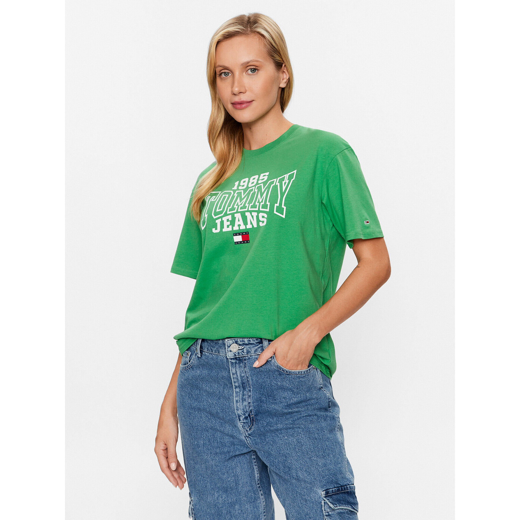 Tommy Jeans Tricou College DW0DW16151 Verde Relaxed Fit - Pled.ro