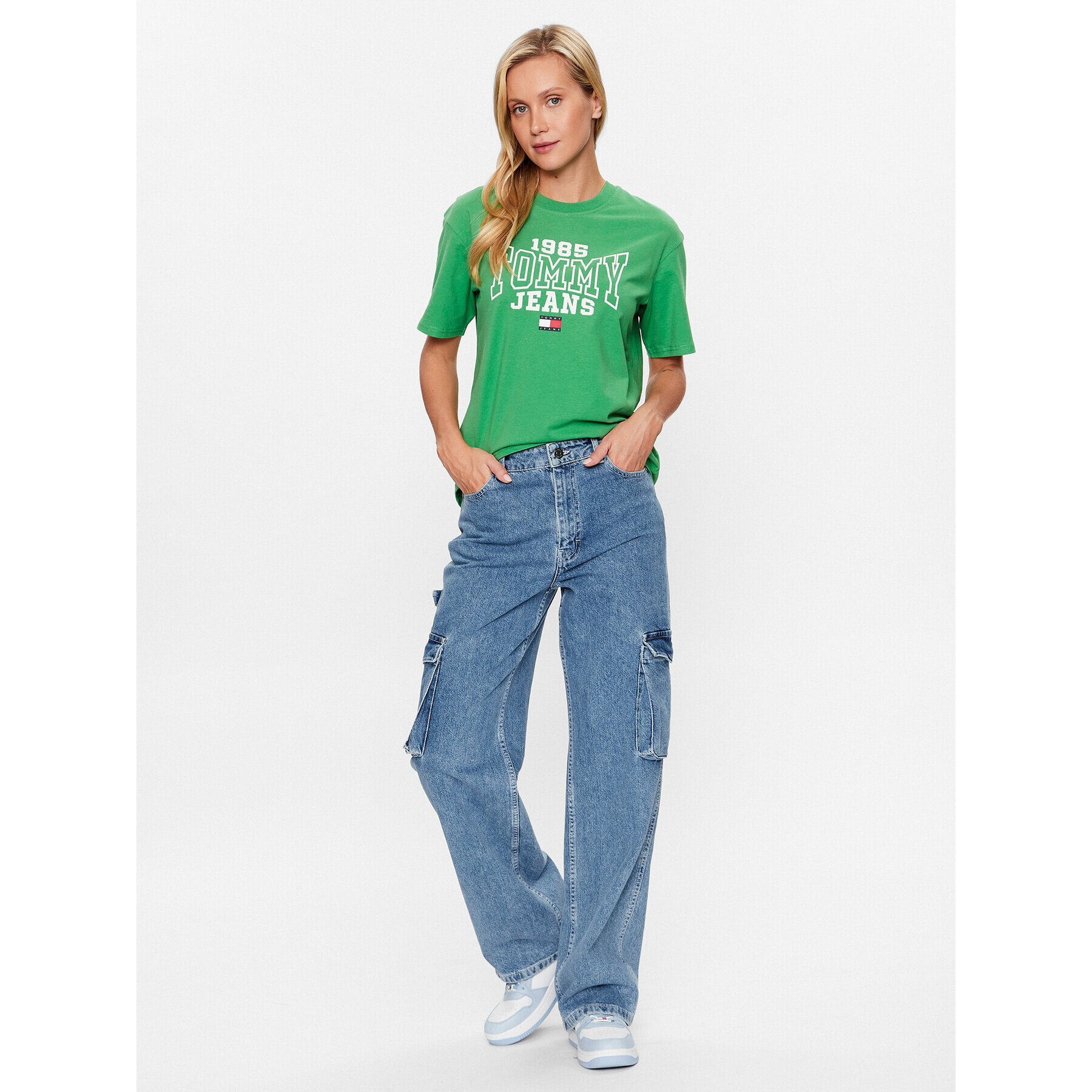 Tommy Jeans Tricou College DW0DW16151 Verde Relaxed Fit - Pled.ro