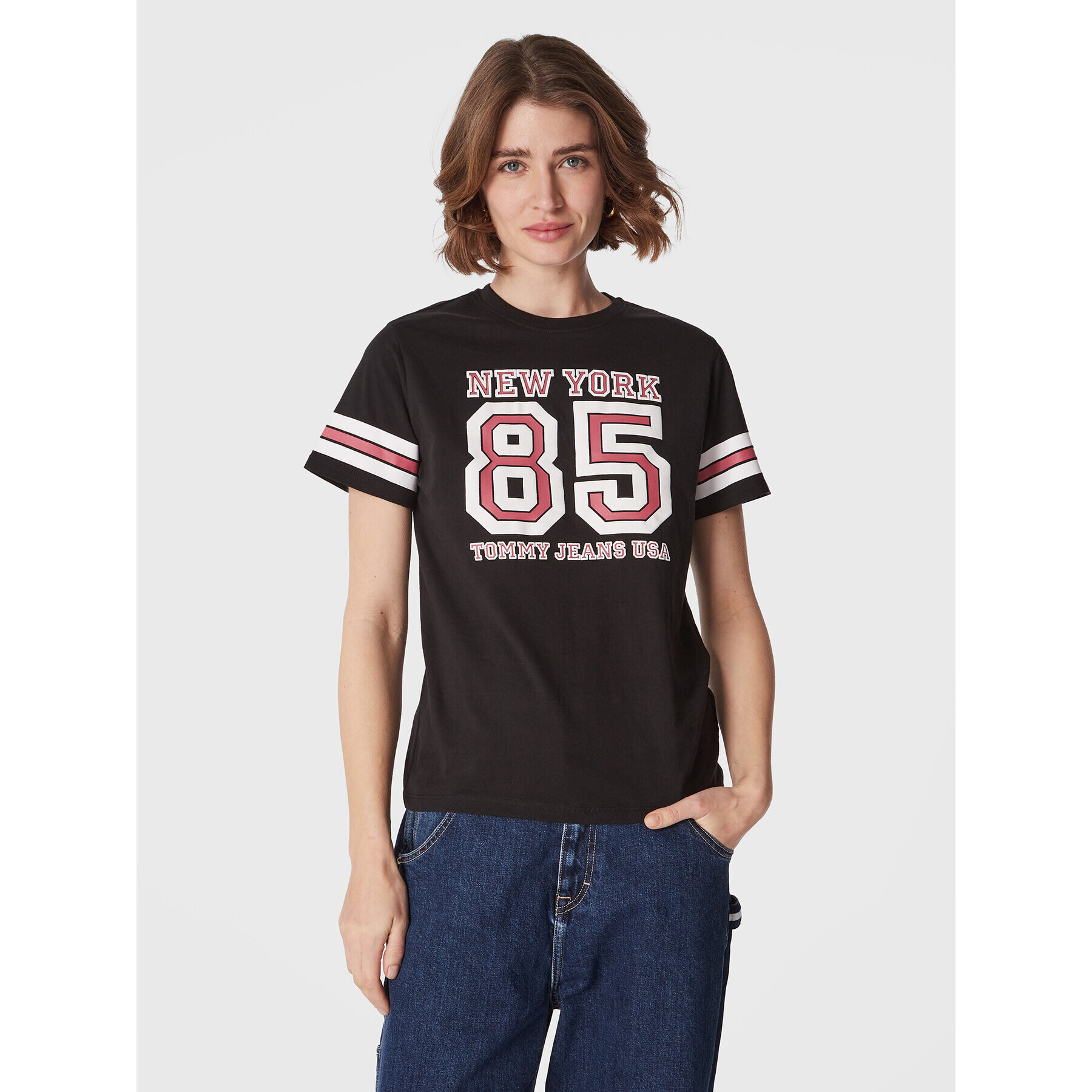 Tommy Jeans Tricou Collegiate DW0DW14906 Negru Relaxed Fit - Pled.ro