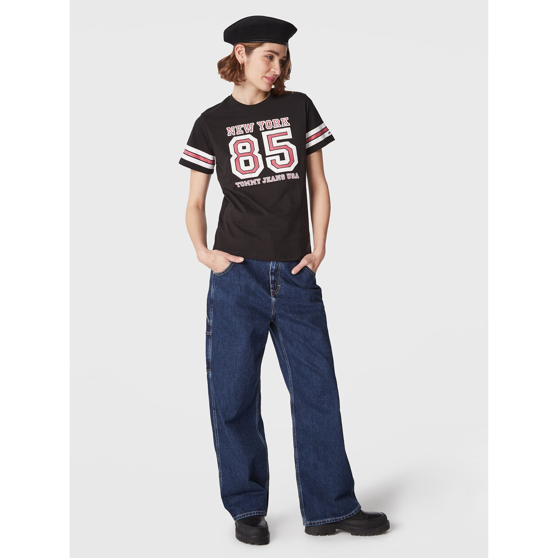 Tommy Jeans Tricou Collegiate DW0DW14906 Negru Relaxed Fit - Pled.ro