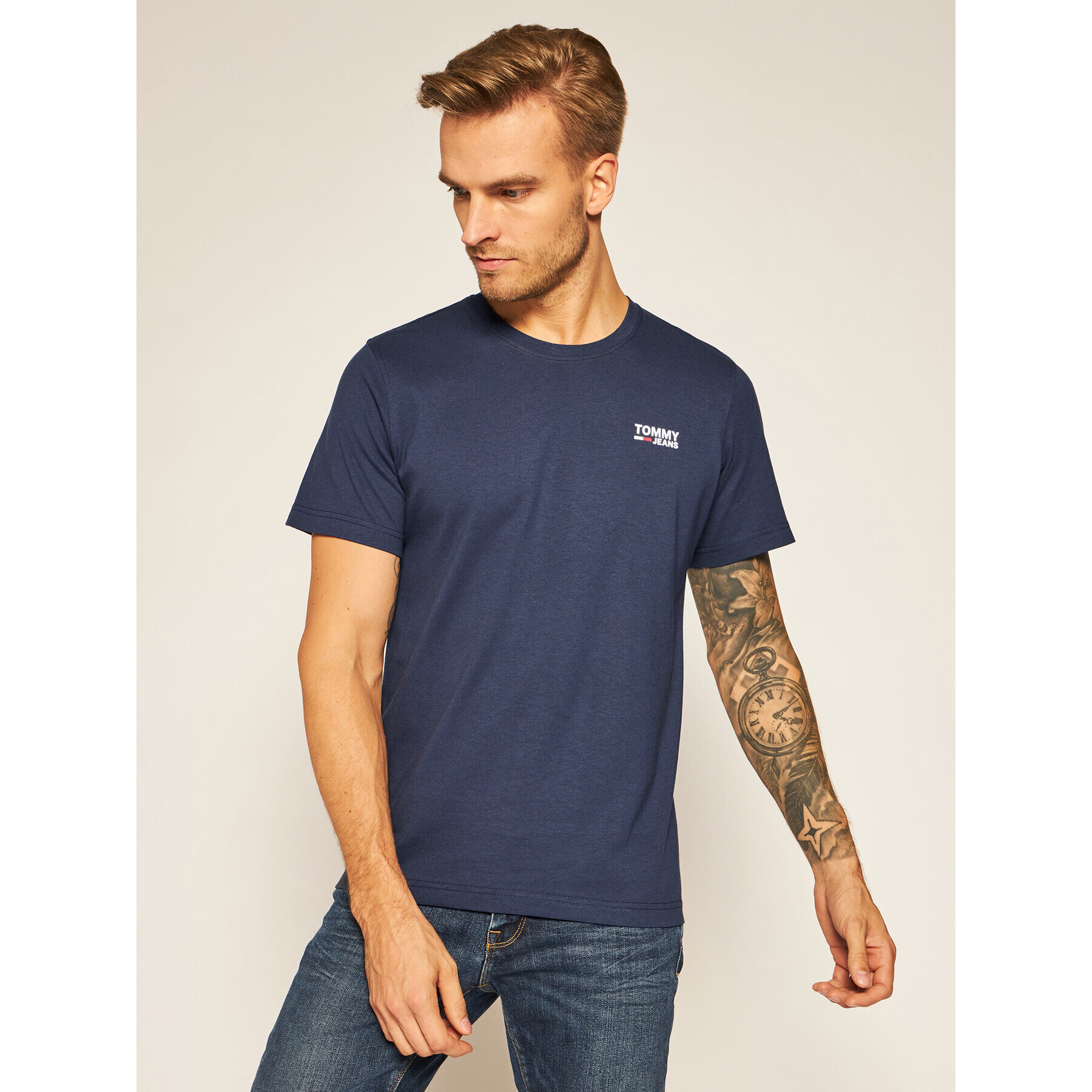 Tommy Jeans Tricou Corp Logo C Neck DM0DM09588 Bleumarin Regular Fit - Pled.ro