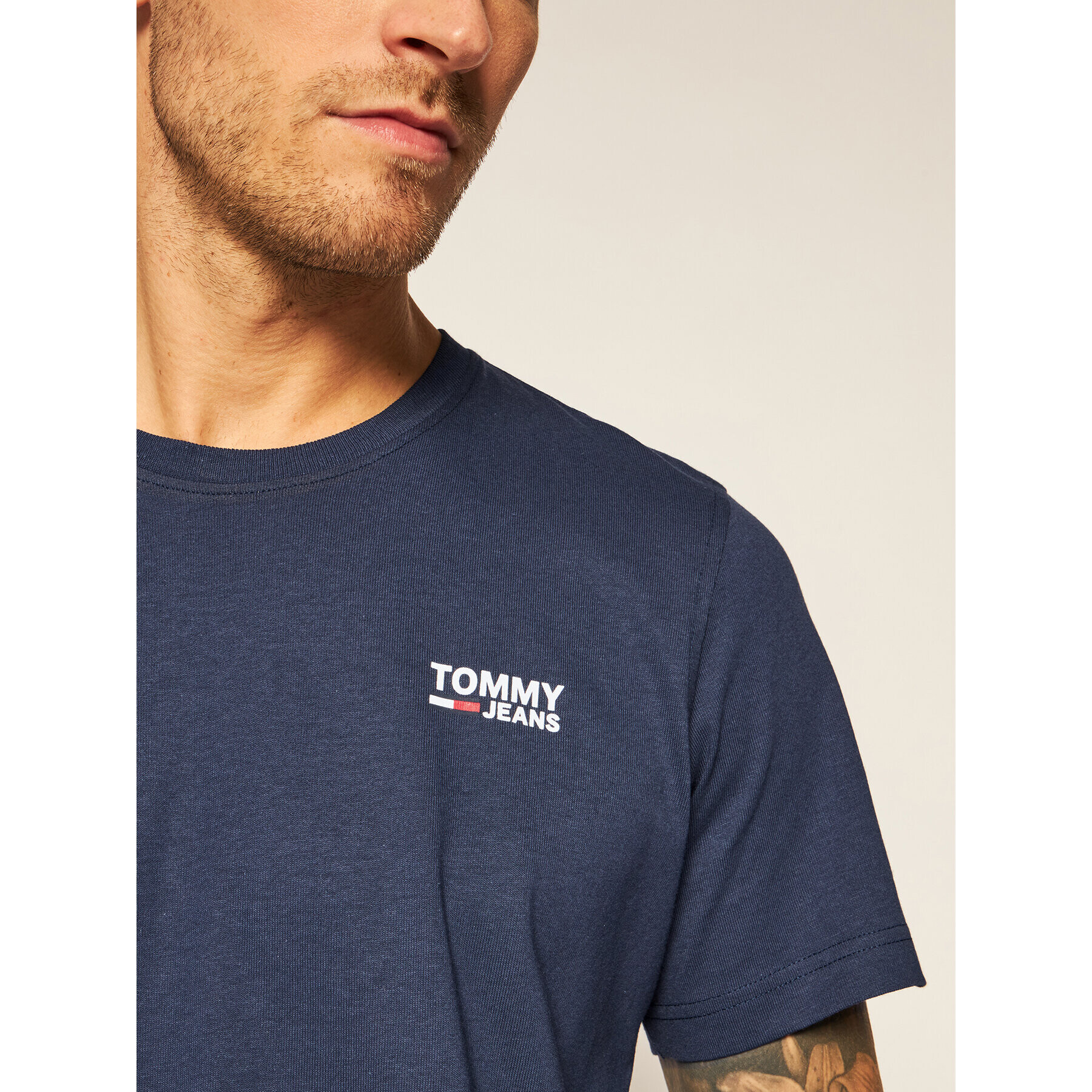 Tommy Jeans Tricou Corp Logo C Neck DM0DM09588 Bleumarin Regular Fit - Pled.ro