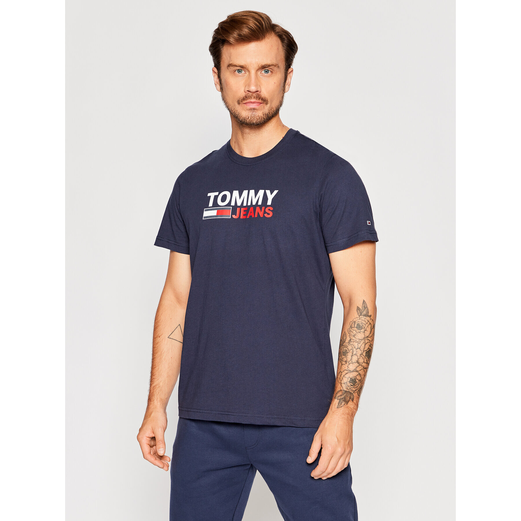 Tommy Jeans Tricou Corp Logo DM0DM15379 Bleumarin Regular Fit - Pled.ro