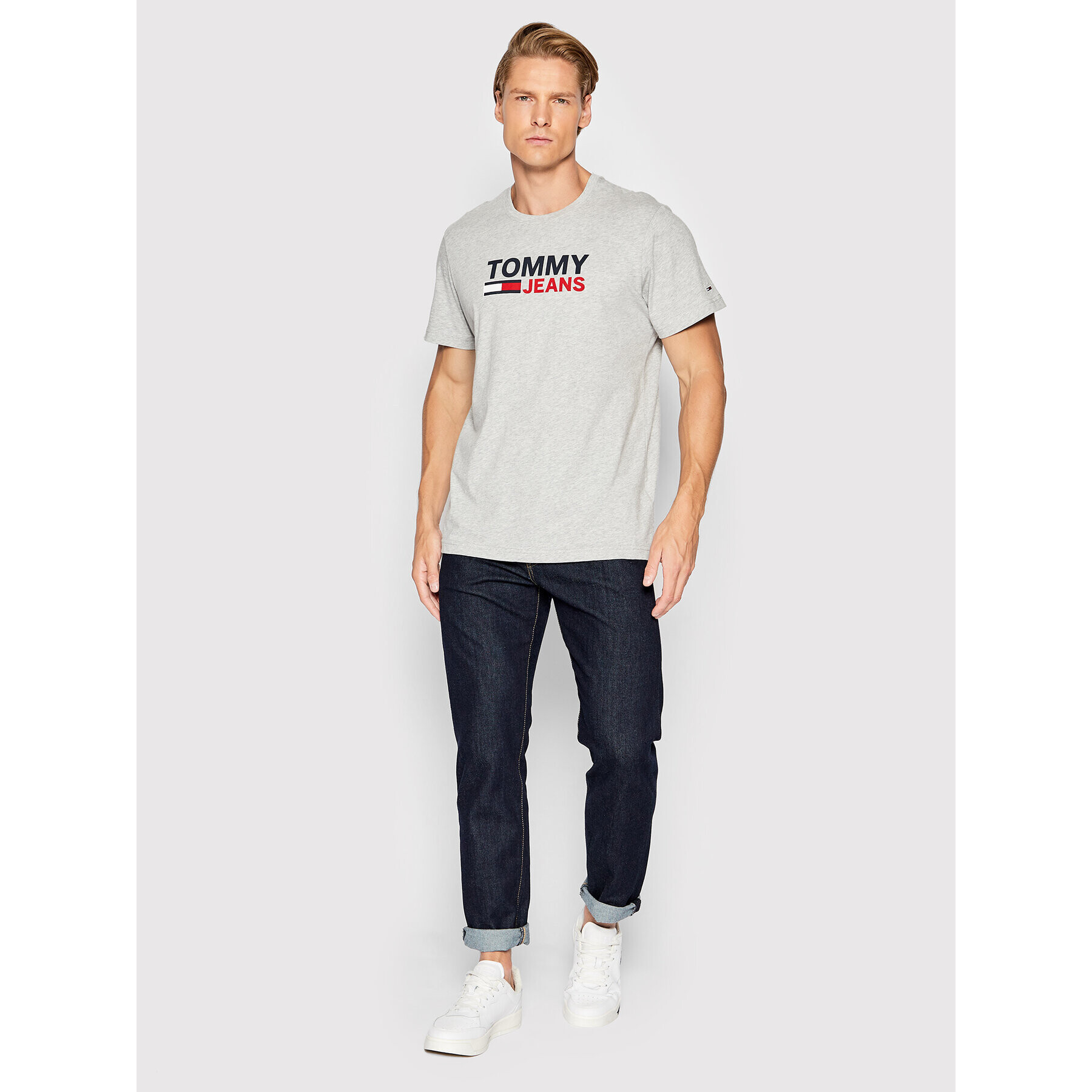 Tommy Jeans Tricou Corp Logo DM0DM15379 Gri Regular Fit - Pled.ro