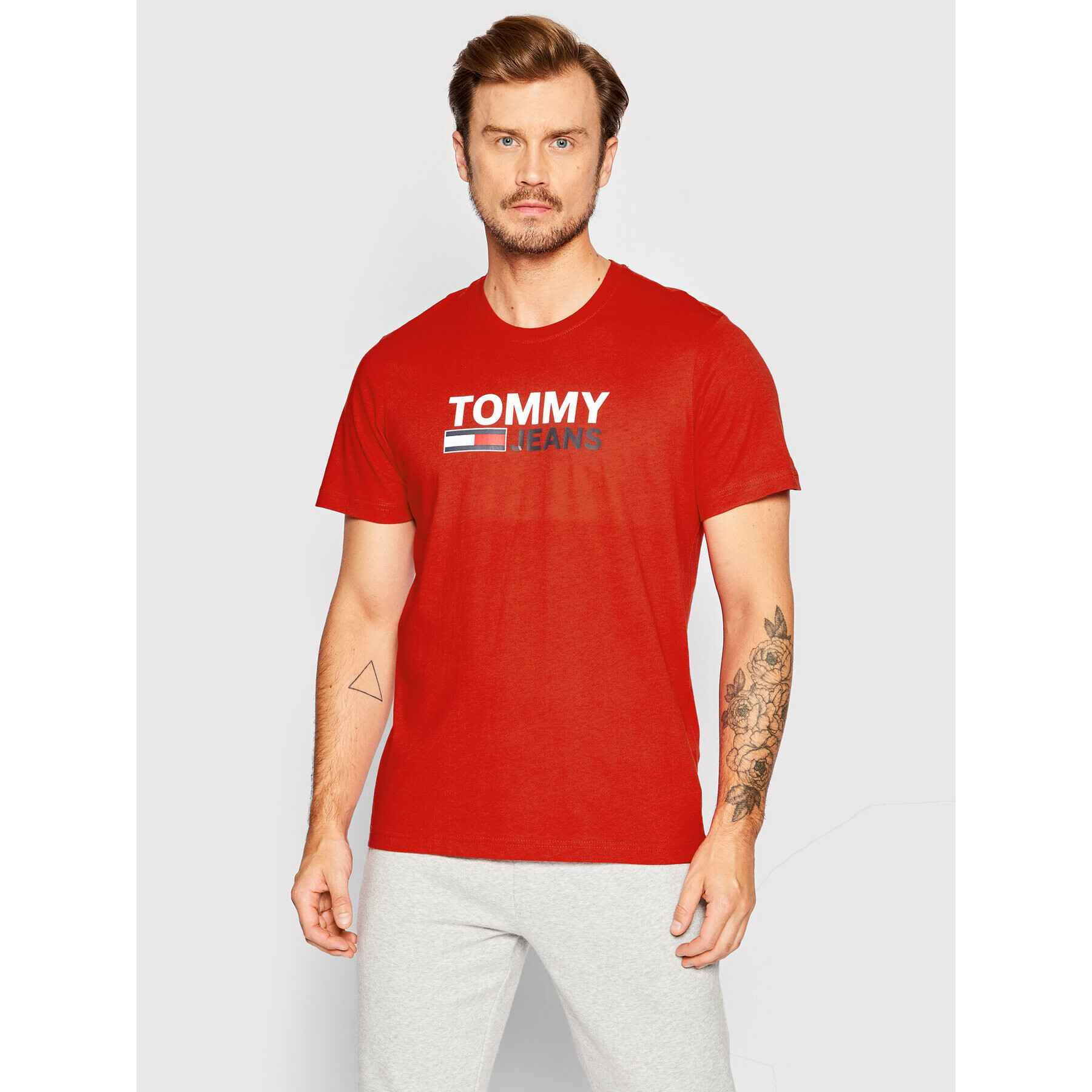 Tommy Jeans Tricou Corp Logo DM0DM15379 Roșu Regular Fit - Pled.ro