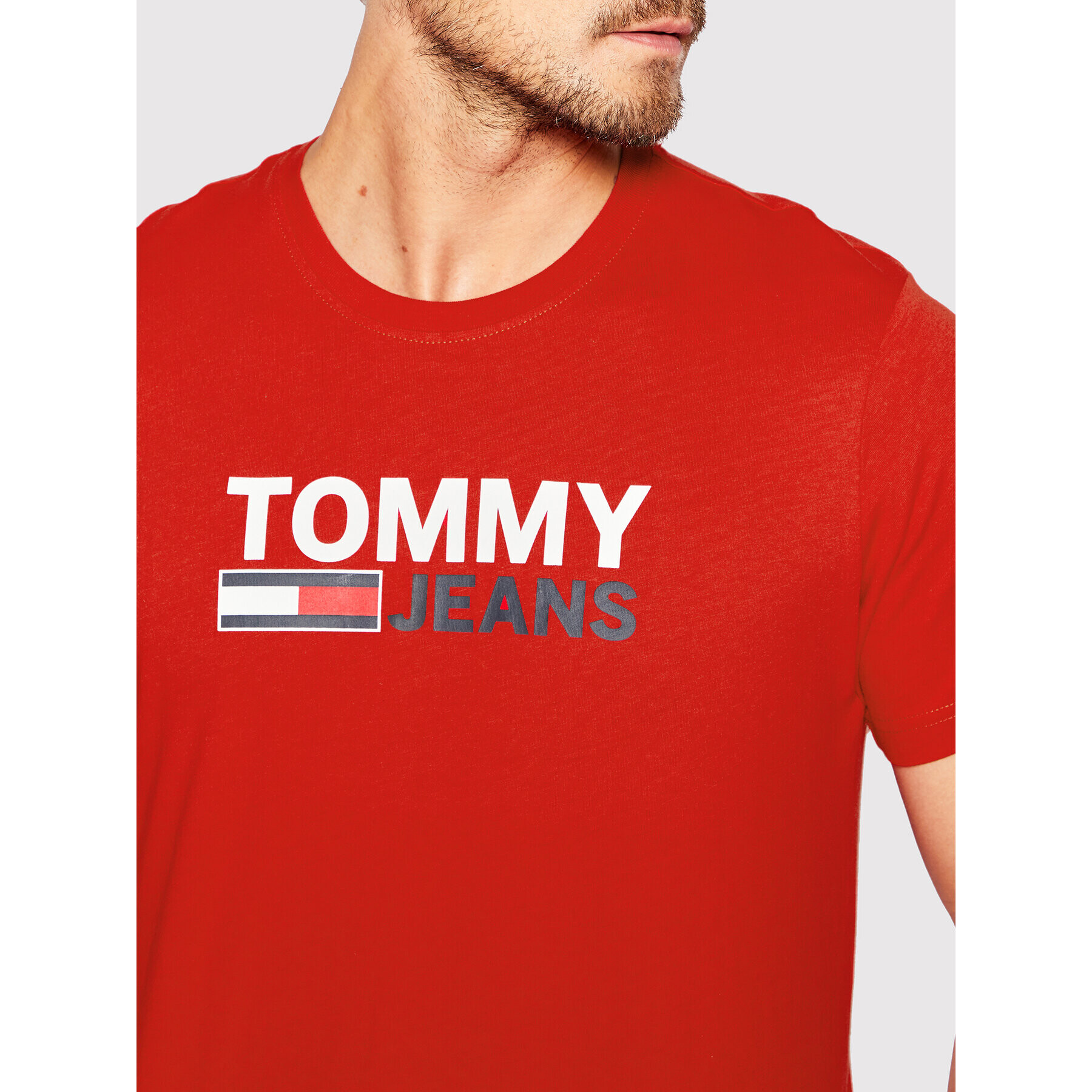 Tommy Jeans Tricou Corp Logo DM0DM15379 Roșu Regular Fit - Pled.ro