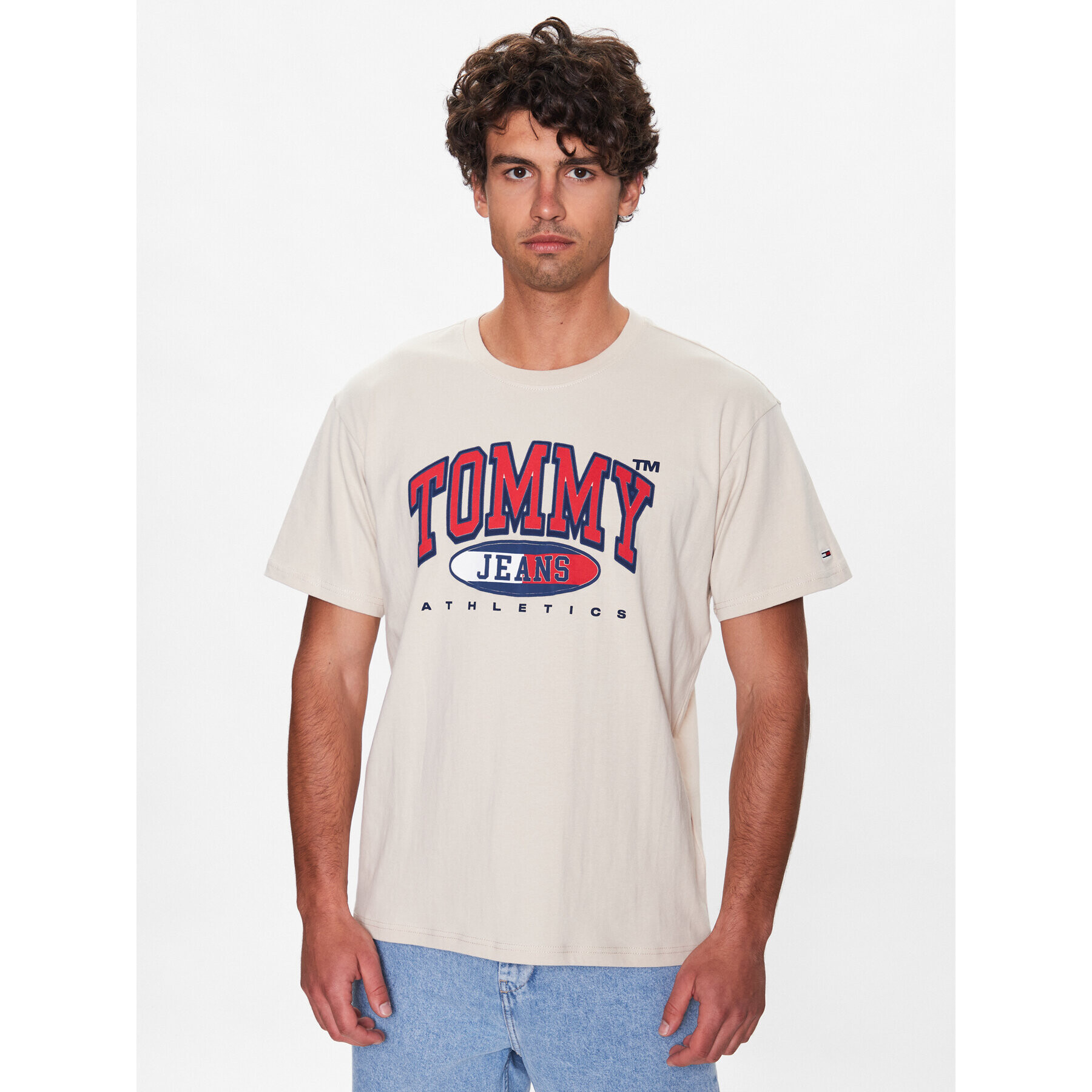 Tommy Jeans Tricou DM0DM16407 Bej Relaxed Fit - Pled.ro